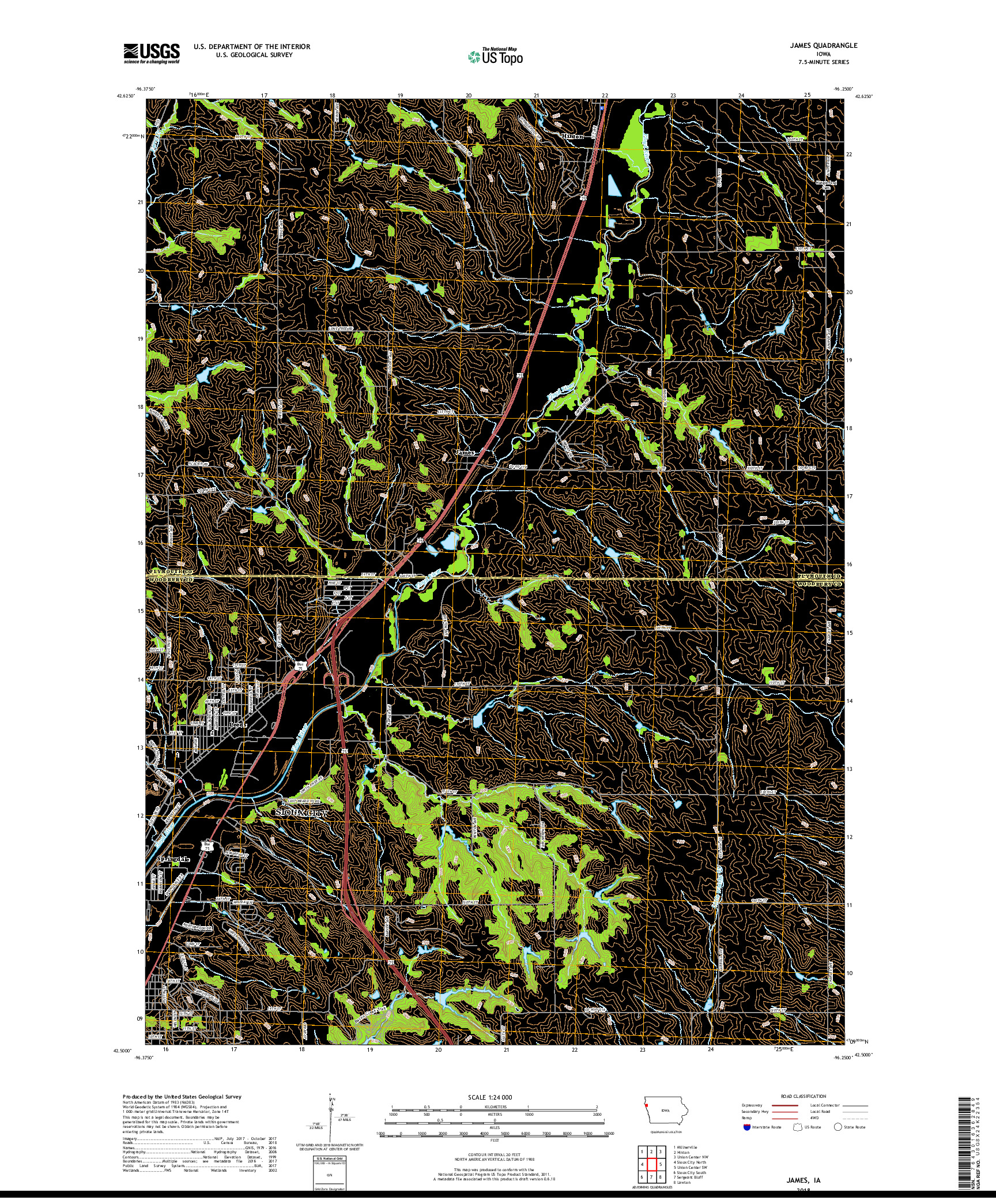 USGS US TOPO 7.5-MINUTE MAP FOR JAMES, IA 2018