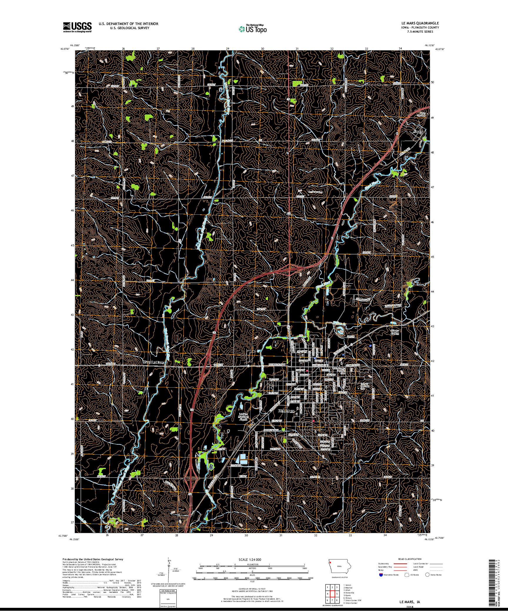 USGS US TOPO 7.5-MINUTE MAP FOR LE MARS, IA 2018