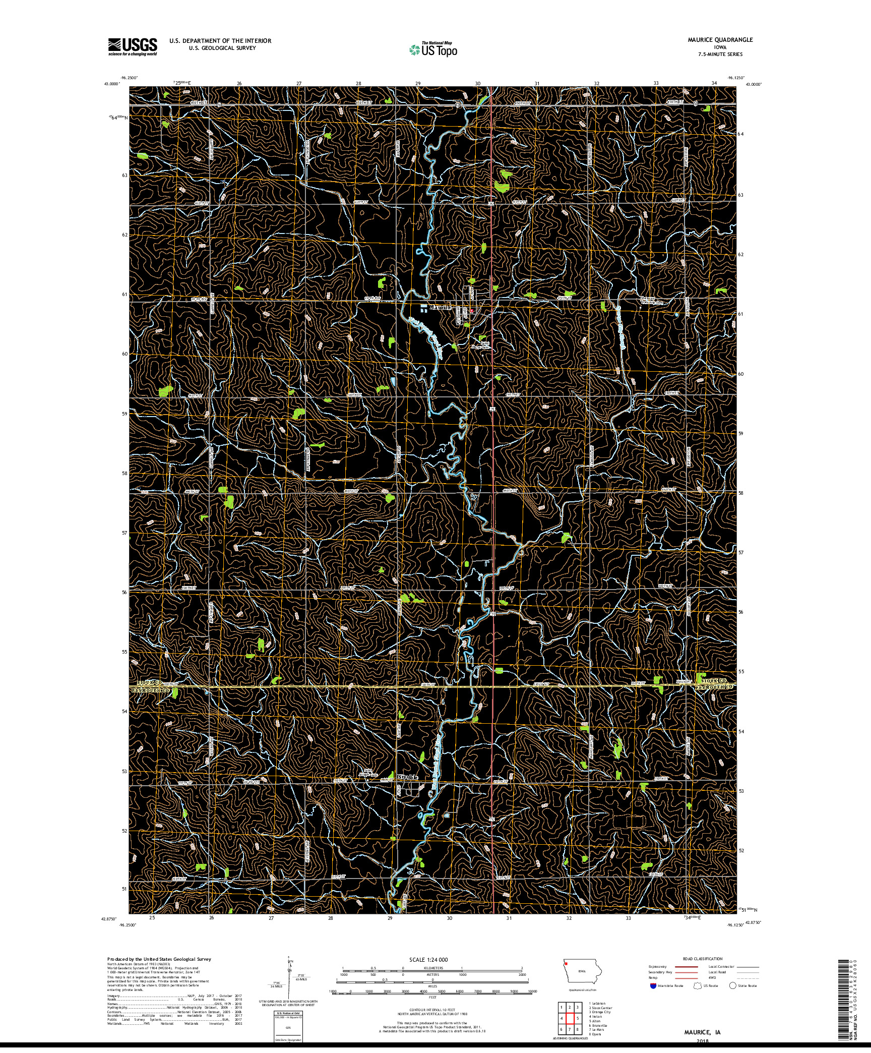 USGS US TOPO 7.5-MINUTE MAP FOR MAURICE, IA 2018
