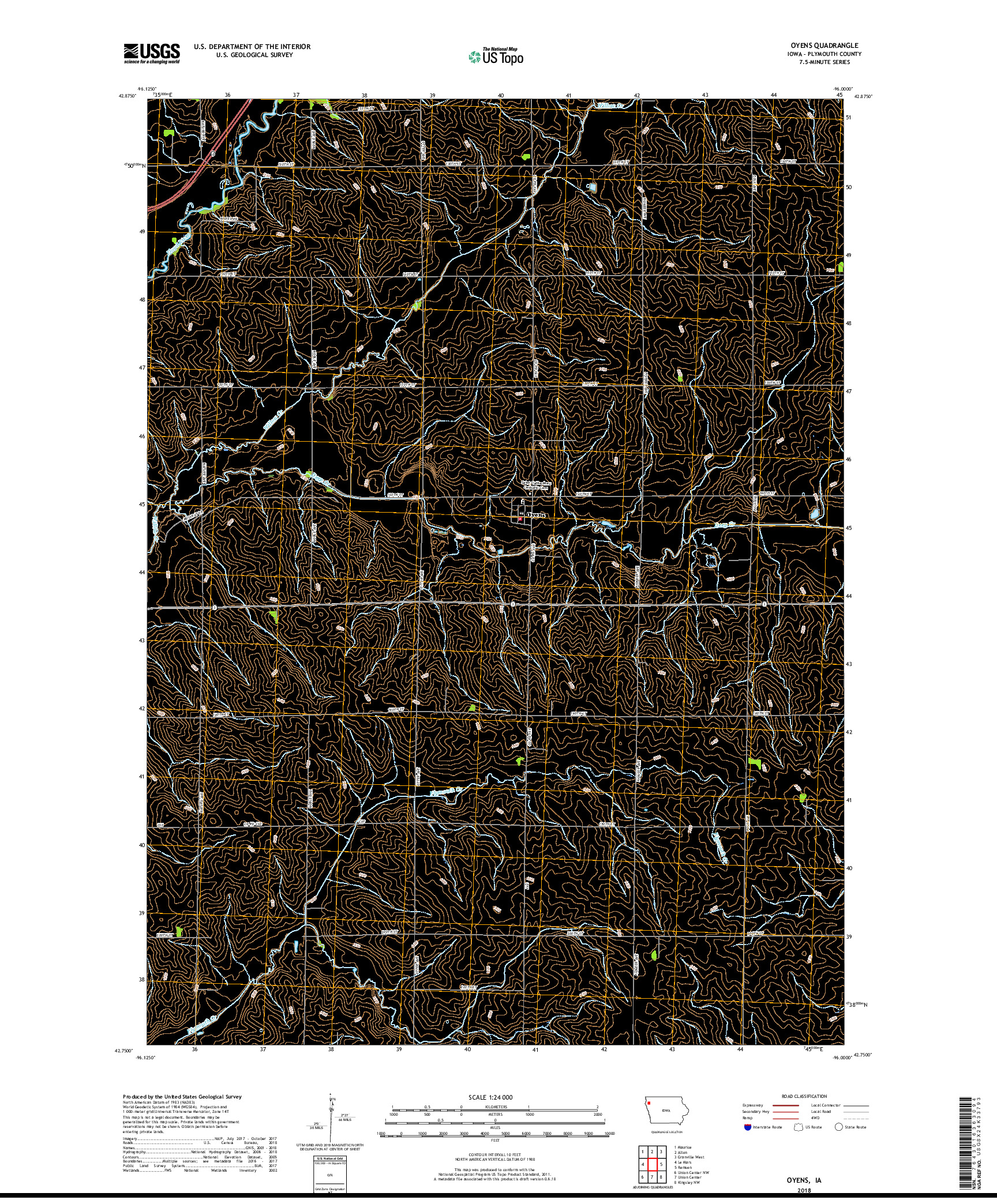 USGS US TOPO 7.5-MINUTE MAP FOR OYENS, IA 2018