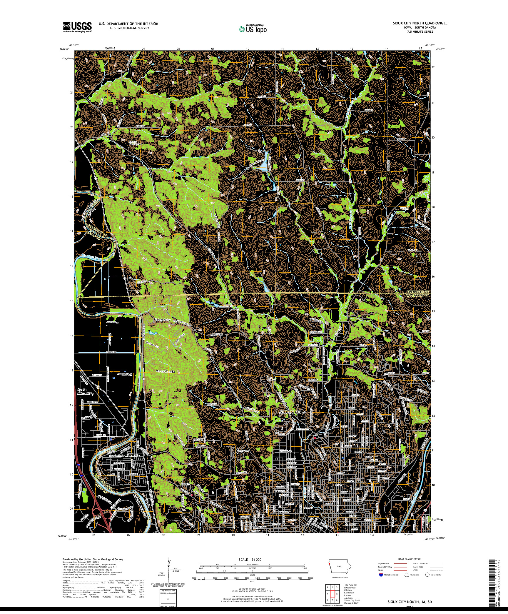 USGS US TOPO 7.5-MINUTE MAP FOR SIOUX CITY NORTH, IA,SD 2018