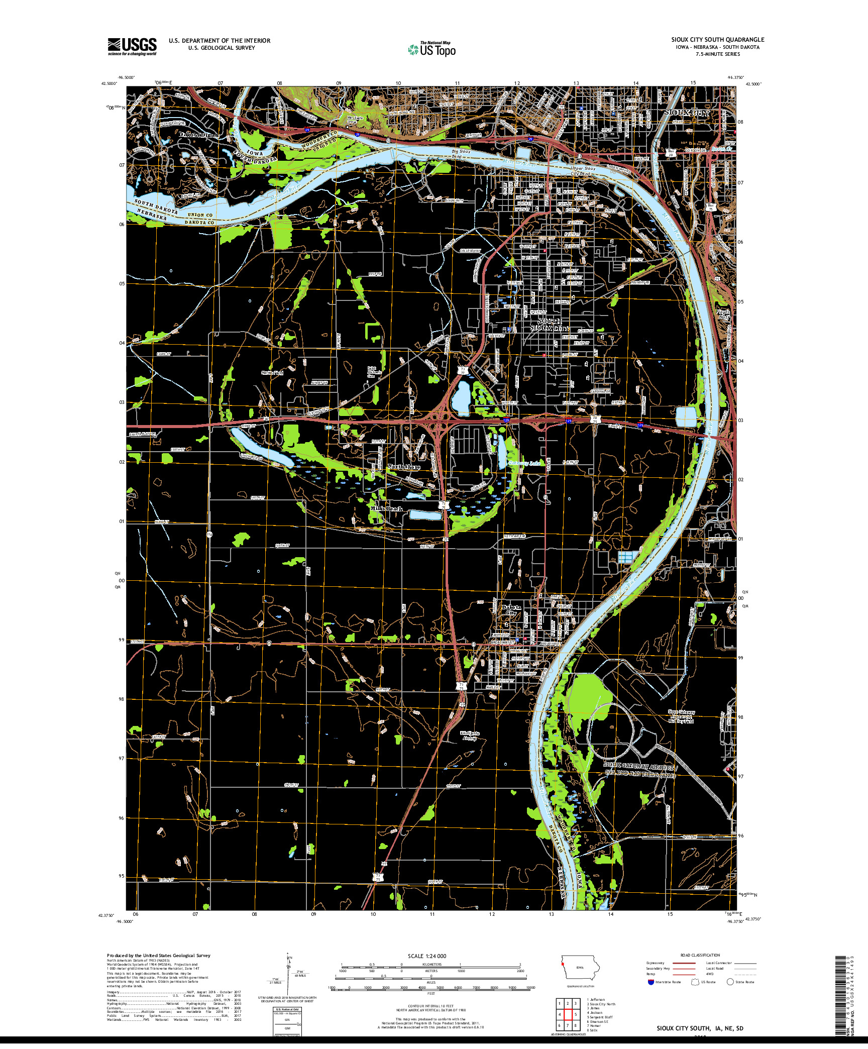USGS US TOPO 7.5-MINUTE MAP FOR SIOUX CITY SOUTH, IA,NE,SD 2018