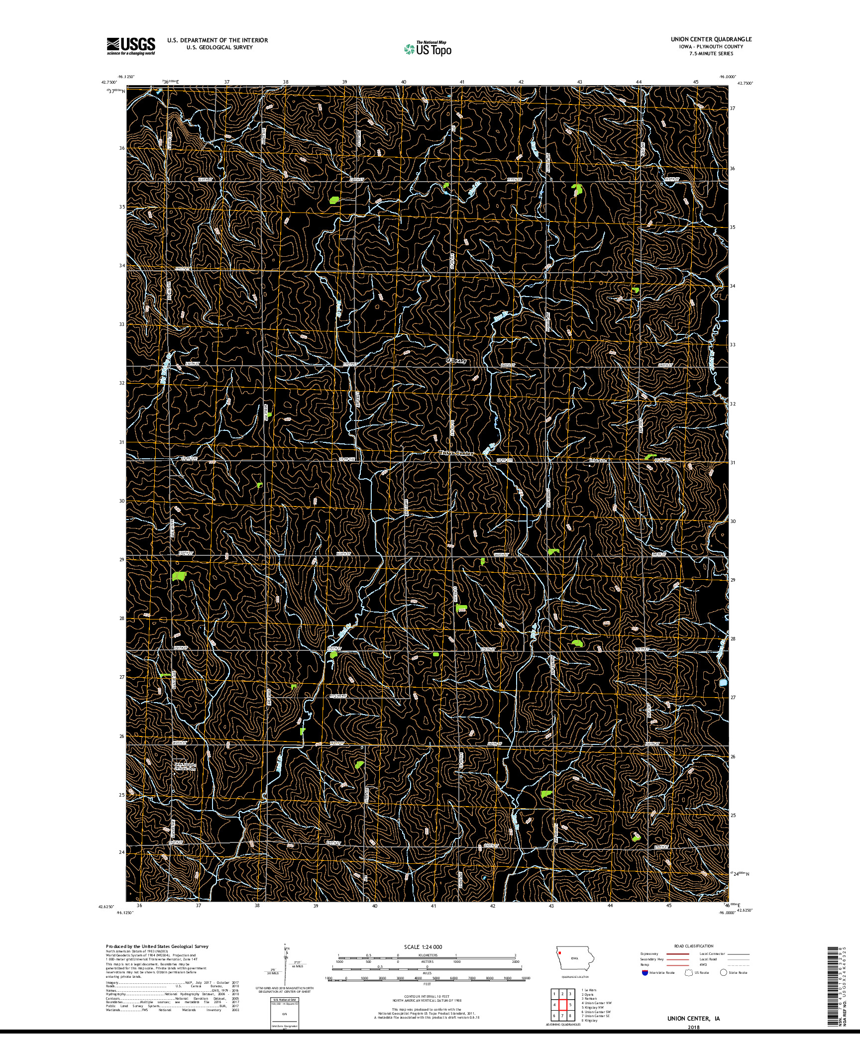 USGS US TOPO 7.5-MINUTE MAP FOR UNION CENTER, IA 2018