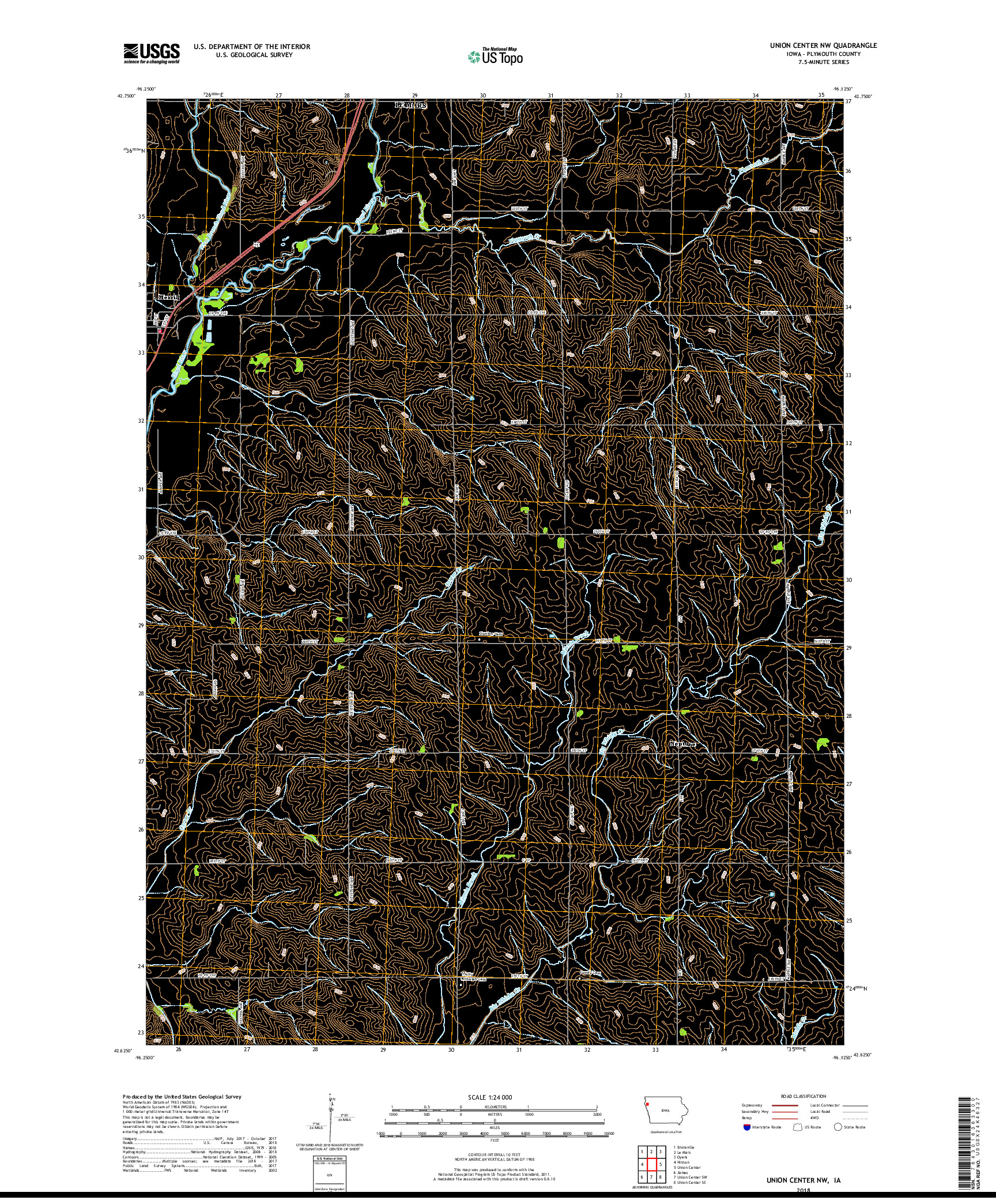 USGS US TOPO 7.5-MINUTE MAP FOR UNION CENTER NW, IA 2018
