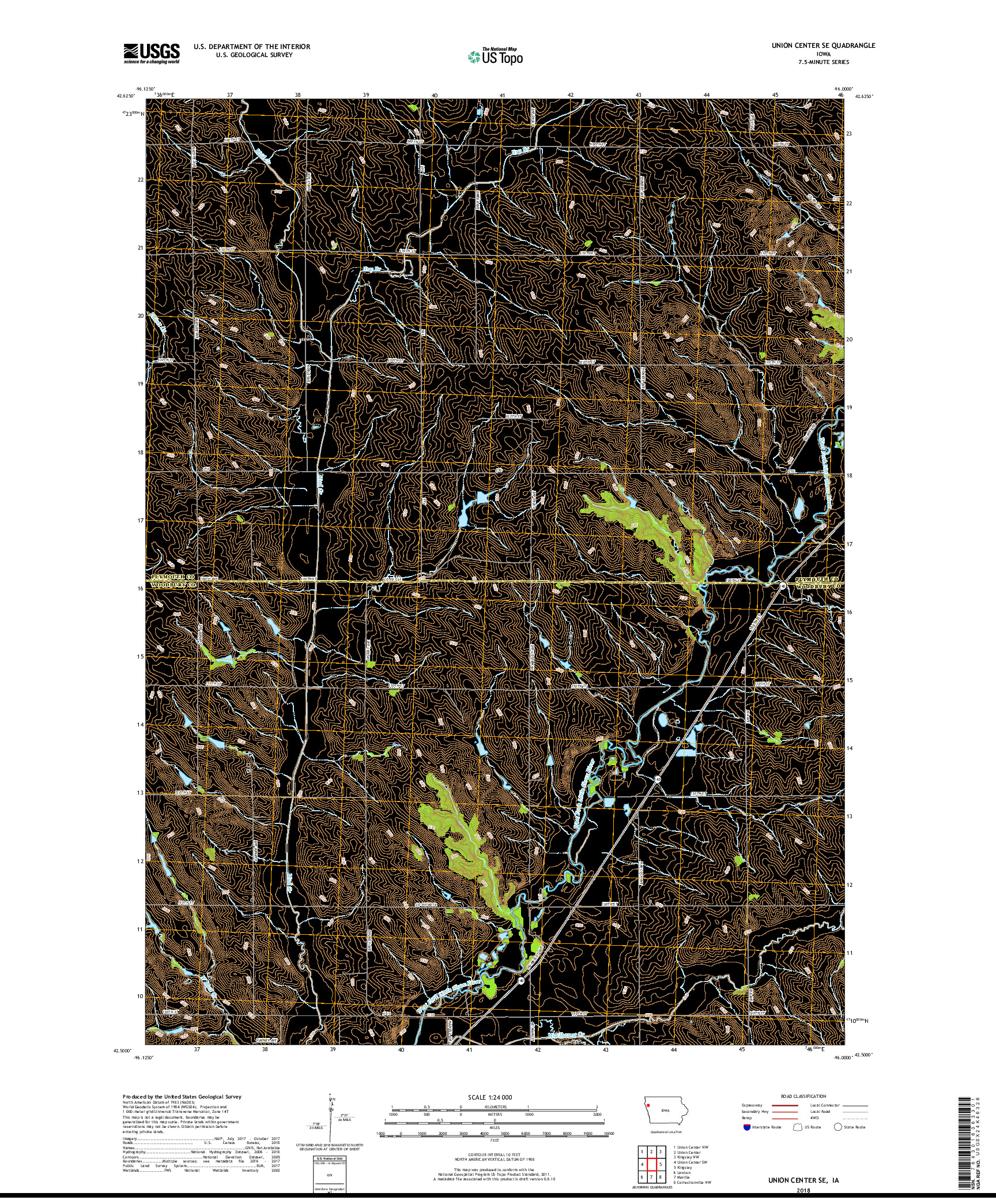USGS US TOPO 7.5-MINUTE MAP FOR UNION CENTER SE, IA 2018