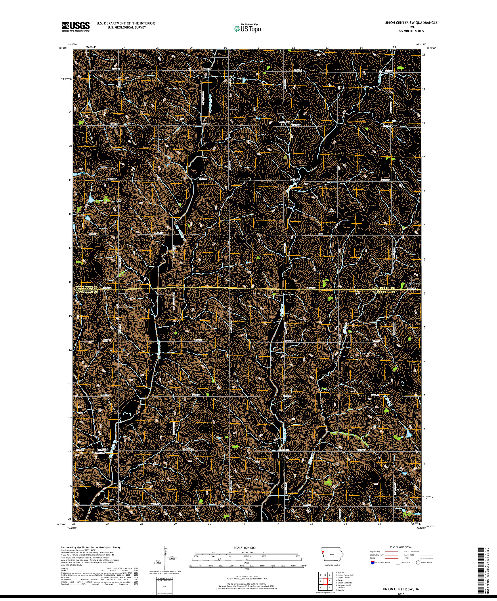 USGS US TOPO 7.5-MINUTE MAP FOR UNION CENTER SW, IA 2018