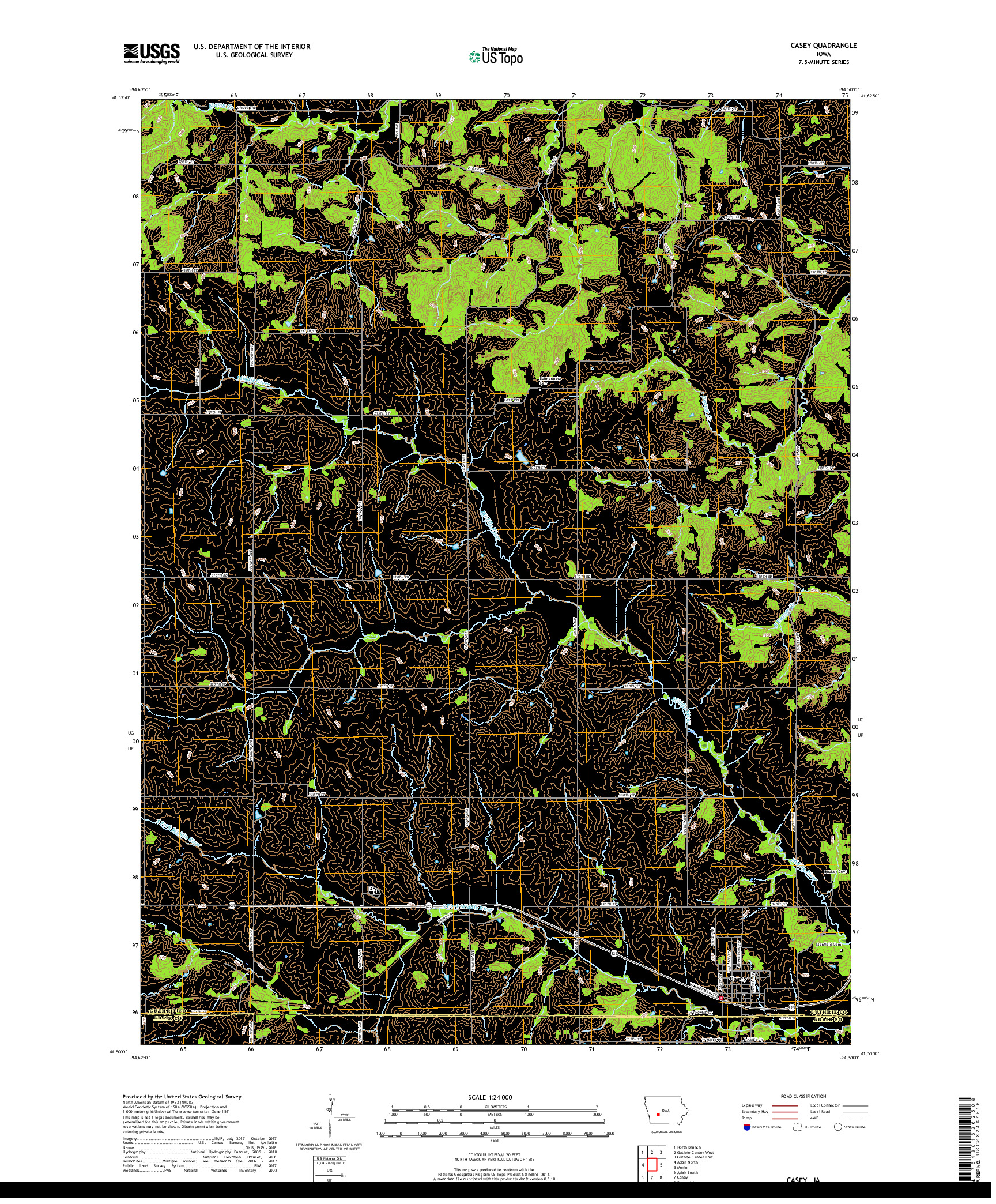 USGS US TOPO 7.5-MINUTE MAP FOR CASEY, IA 2018