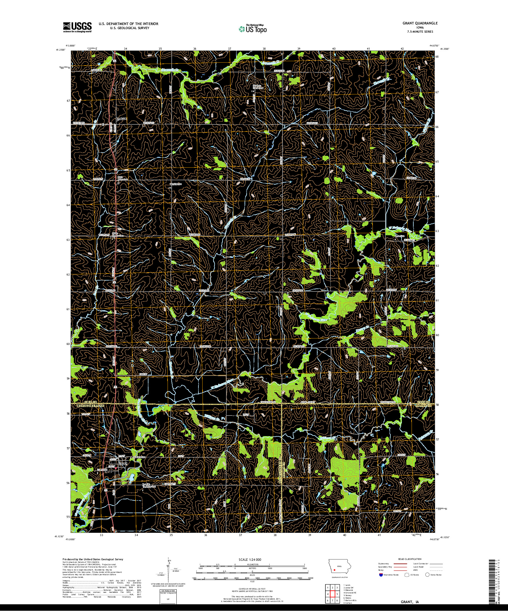 USGS US TOPO 7.5-MINUTE MAP FOR GRANT, IA 2018