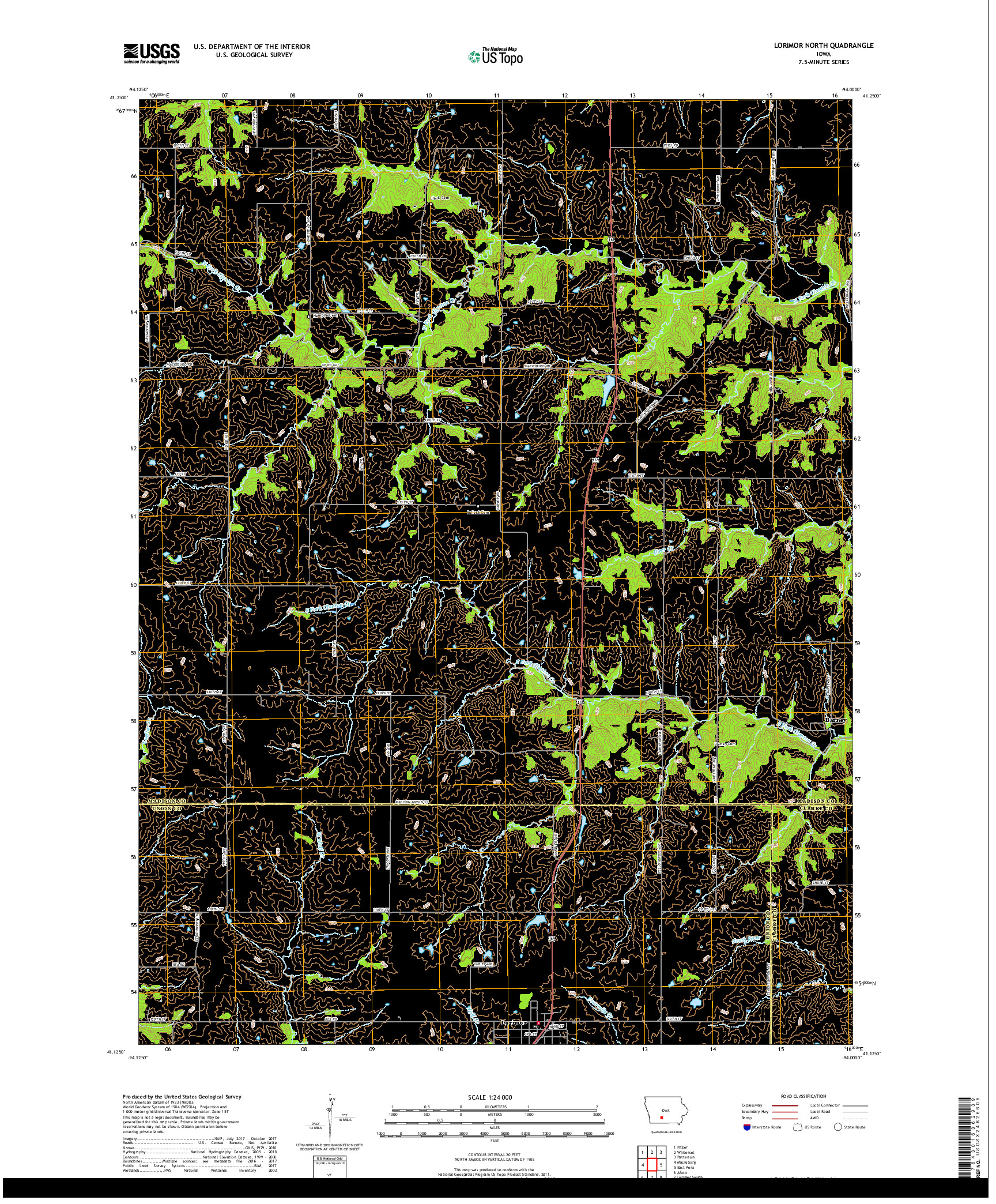 USGS US TOPO 7.5-MINUTE MAP FOR LORIMOR NORTH, IA 2018