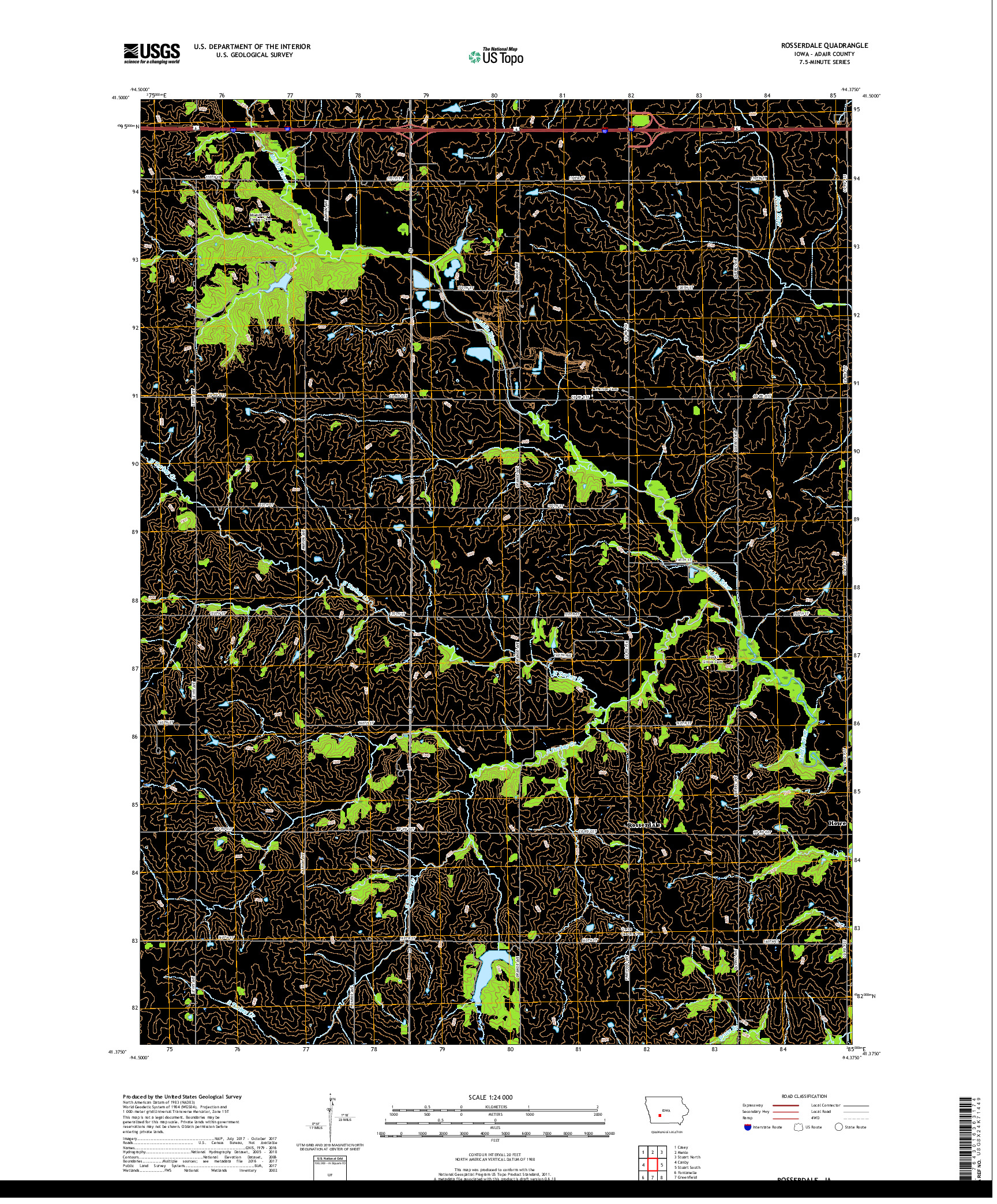 USGS US TOPO 7.5-MINUTE MAP FOR ROSSERDALE, IA 2018