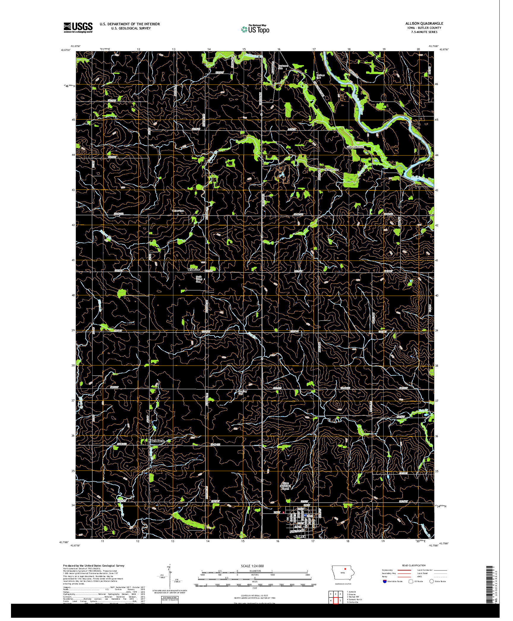 USGS US TOPO 7.5-MINUTE MAP FOR ALLISON, IA 2018