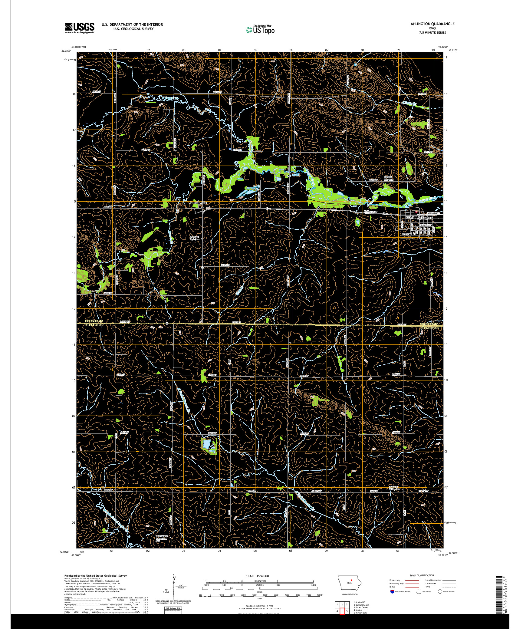 USGS US TOPO 7.5-MINUTE MAP FOR APLINGTON, IA 2018