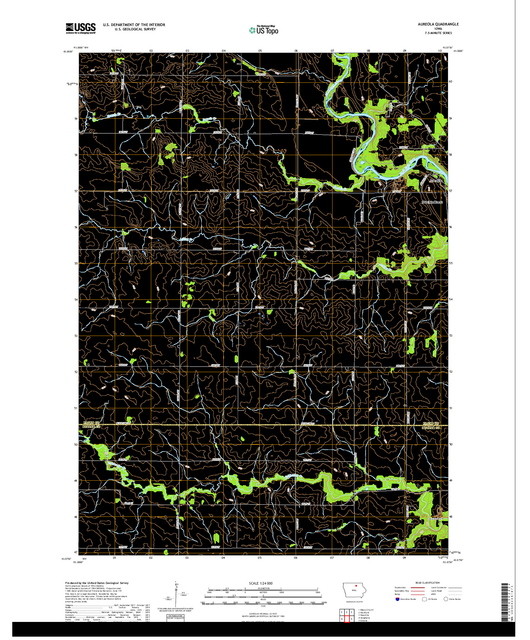 USGS US TOPO 7.5-MINUTE MAP FOR AUREOLA, IA 2018