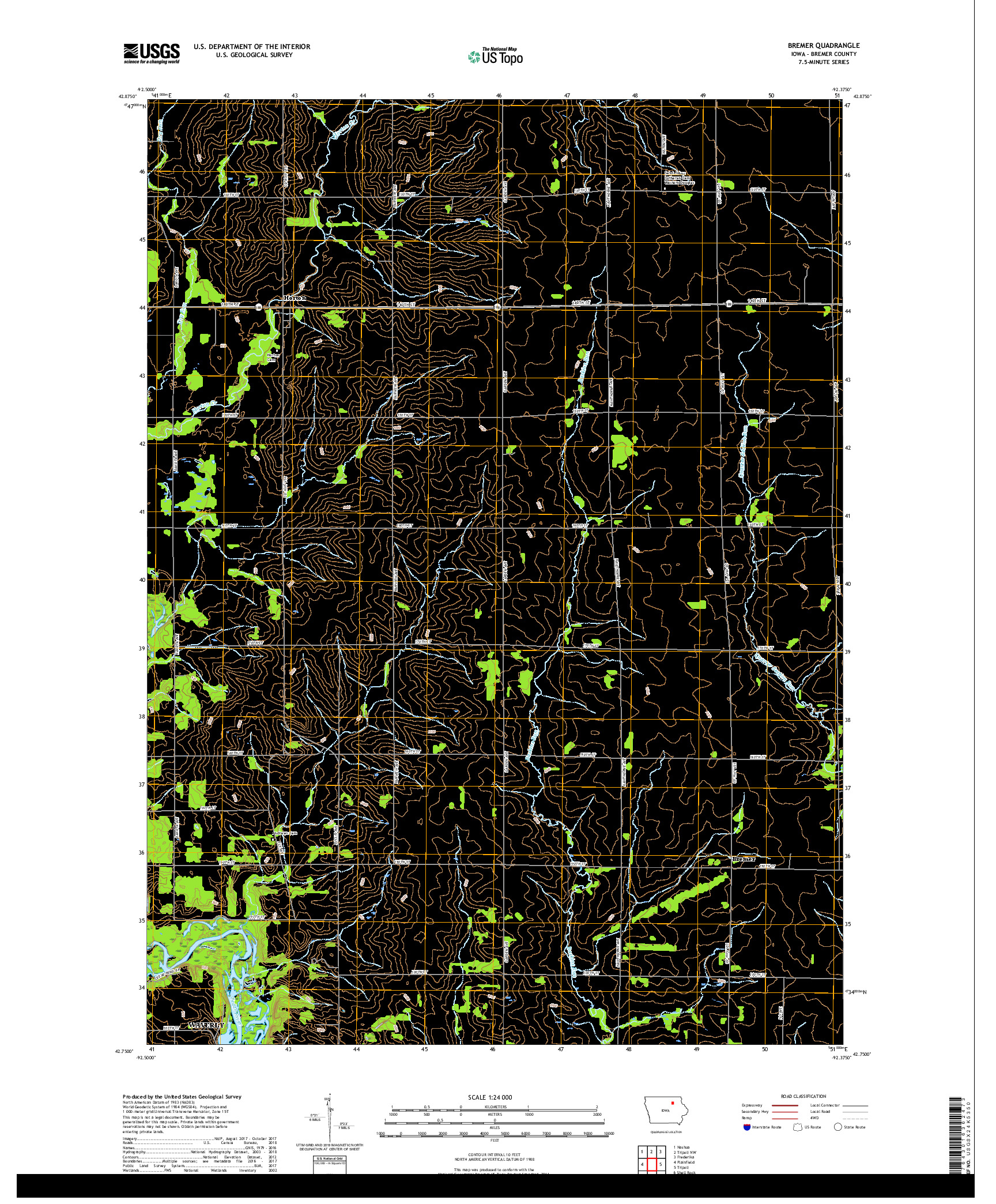 USGS US TOPO 7.5-MINUTE MAP FOR BREMER, IA 2018