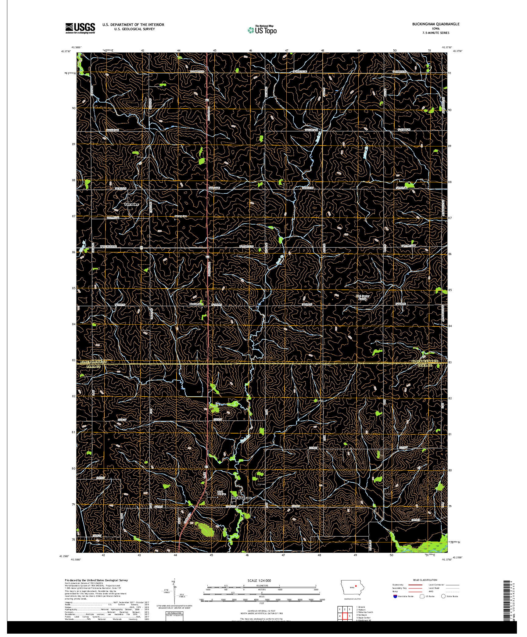 USGS US TOPO 7.5-MINUTE MAP FOR BUCKINGHAM, IA 2018