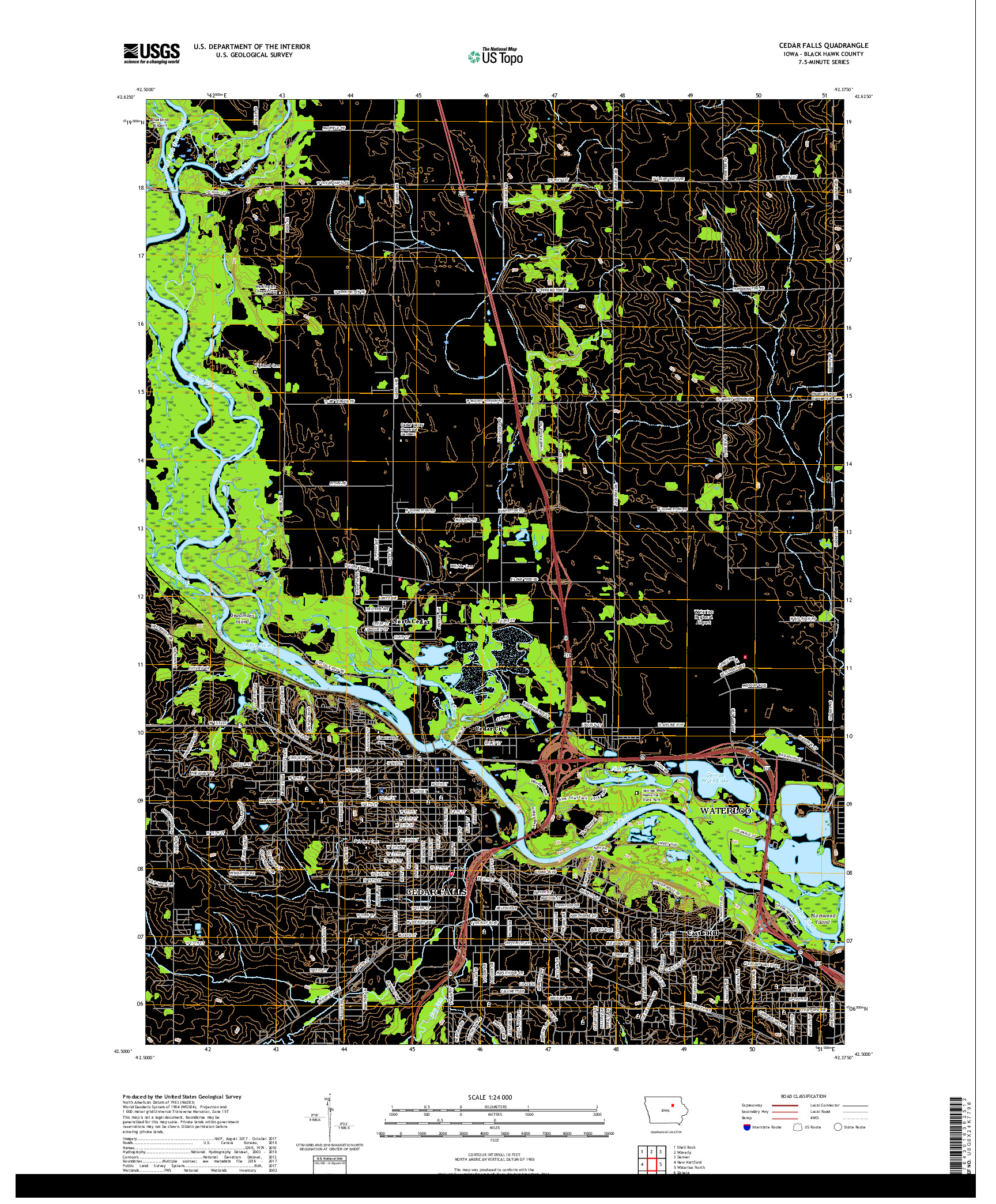 USGS US TOPO 7.5-MINUTE MAP FOR CEDAR FALLS, IA 2018