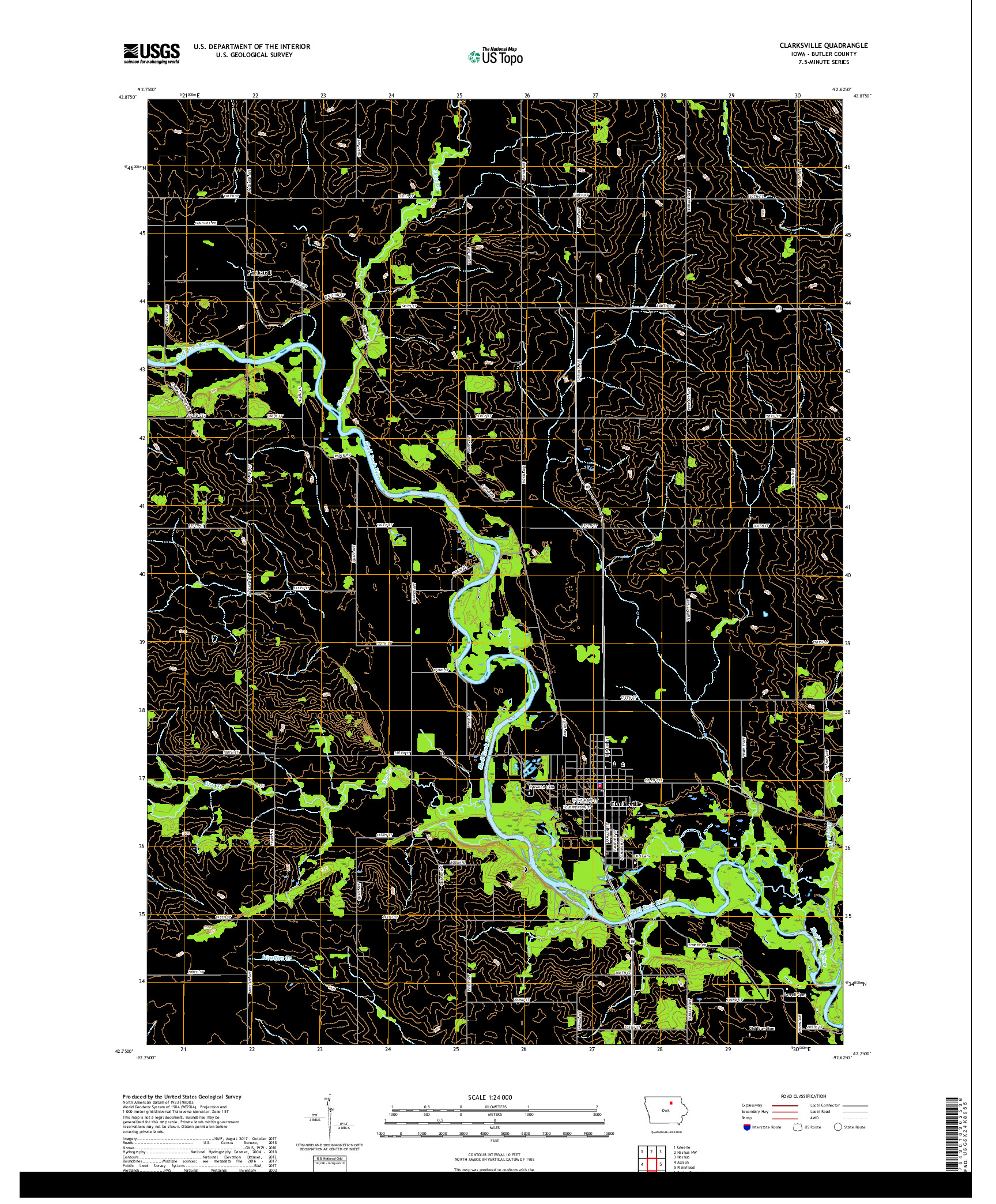 USGS US TOPO 7.5-MINUTE MAP FOR CLARKSVILLE, IA 2018