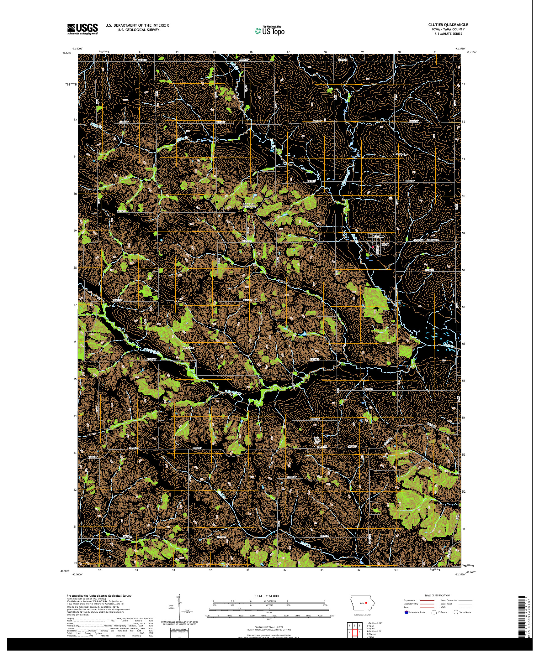 USGS US TOPO 7.5-MINUTE MAP FOR CLUTIER, IA 2018