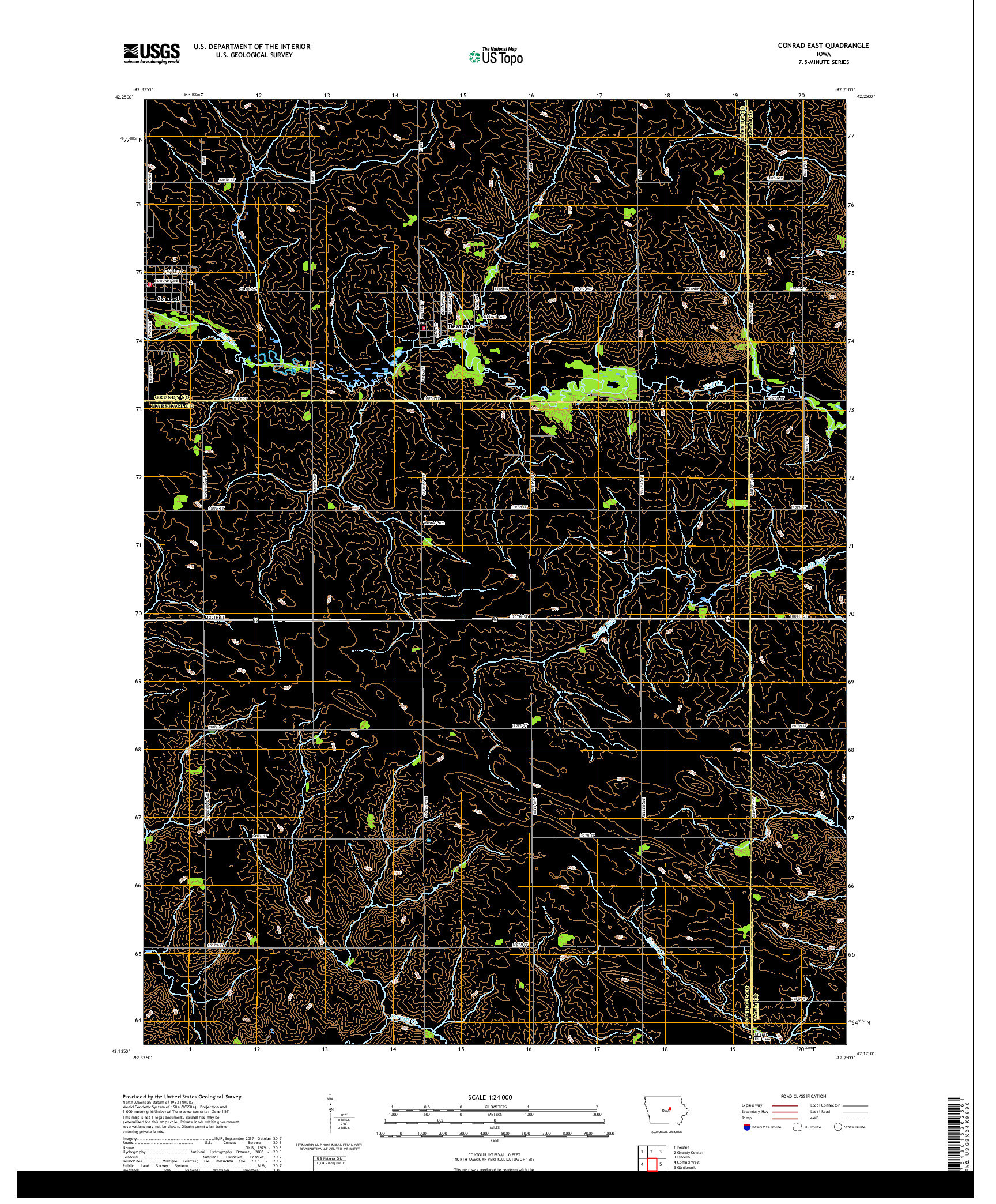 USGS US TOPO 7.5-MINUTE MAP FOR CONRAD EAST, IA 2018