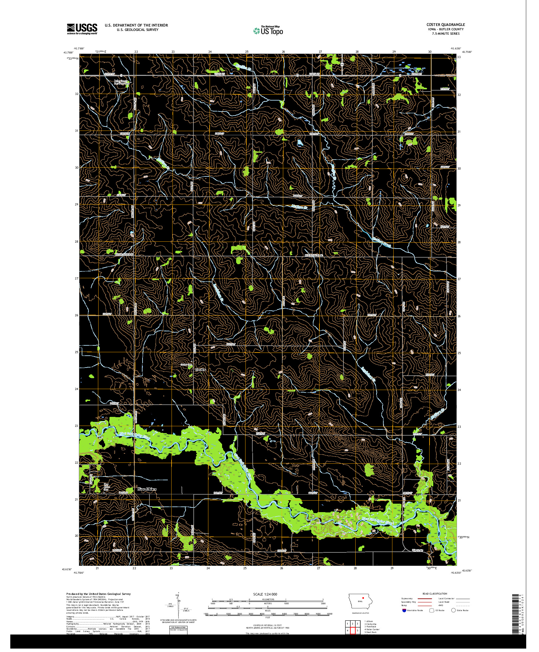 USGS US TOPO 7.5-MINUTE MAP FOR COSTER, IA 2018