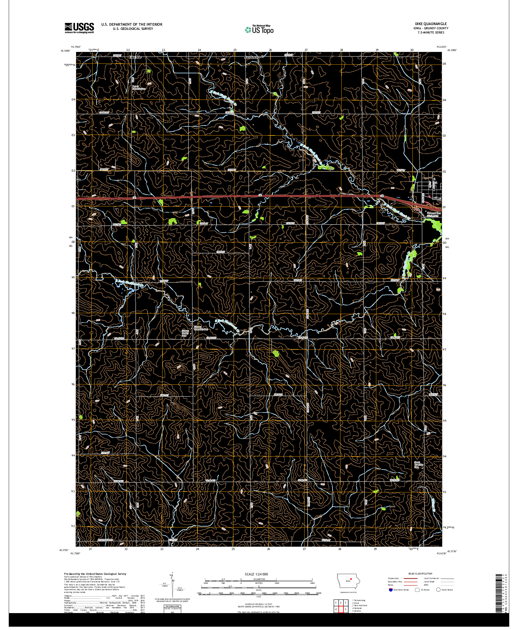 USGS US TOPO 7.5-MINUTE MAP FOR DIKE, IA 2018