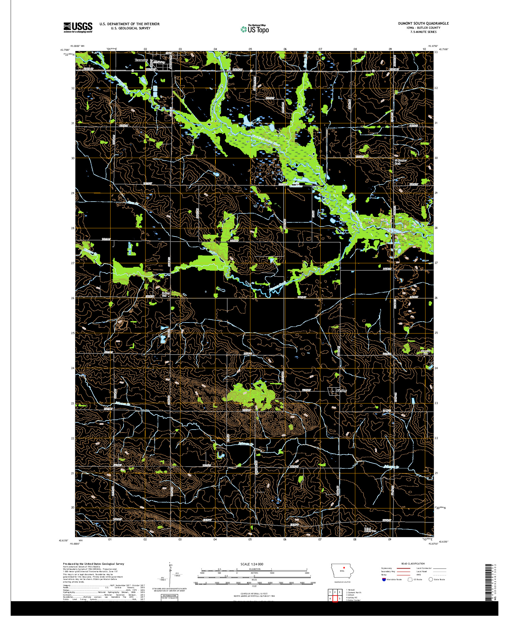 USGS US TOPO 7.5-MINUTE MAP FOR DUMONT SOUTH, IA 2018