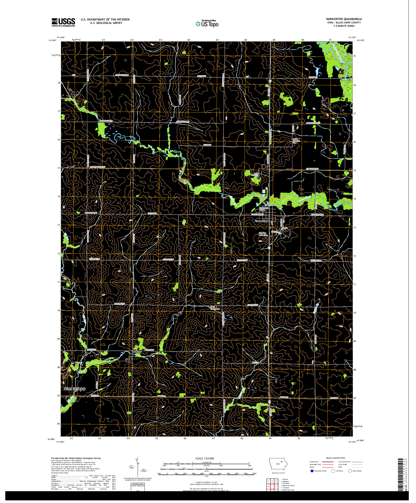 USGS US TOPO 7.5-MINUTE MAP FOR DUNKERTON, IA 2018