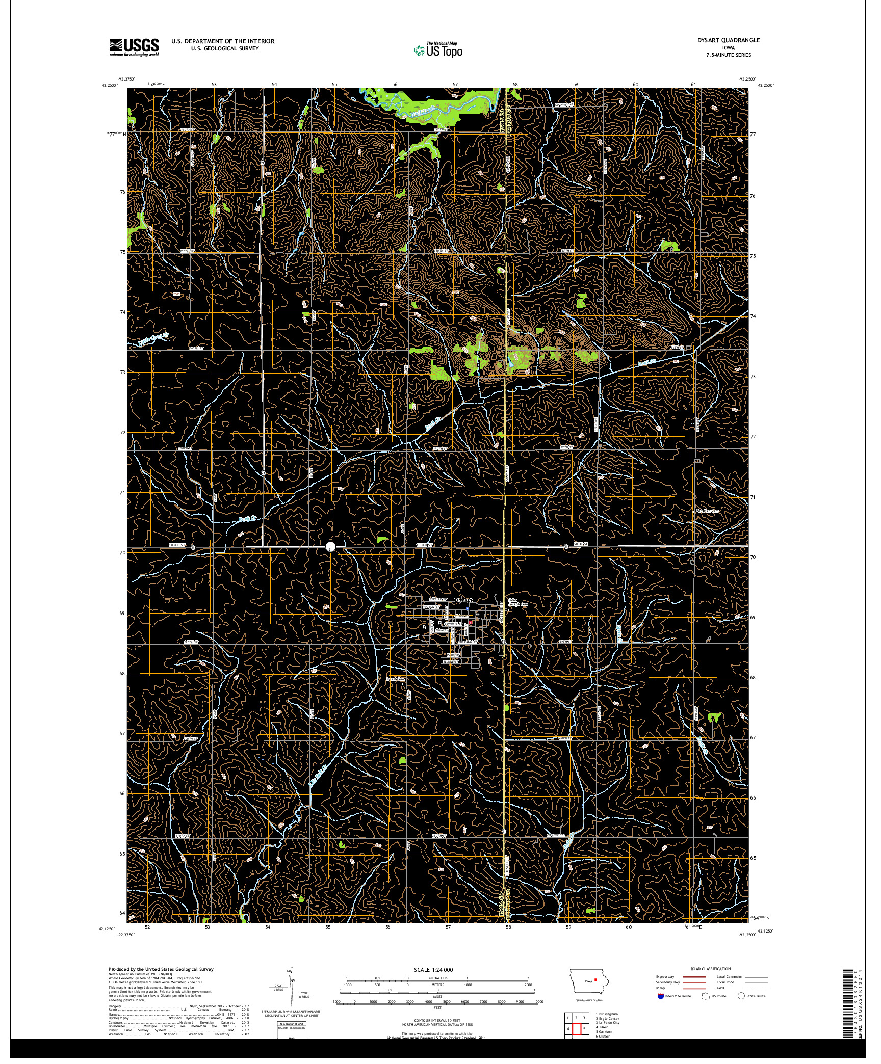 USGS US TOPO 7.5-MINUTE MAP FOR DYSART, IA 2018