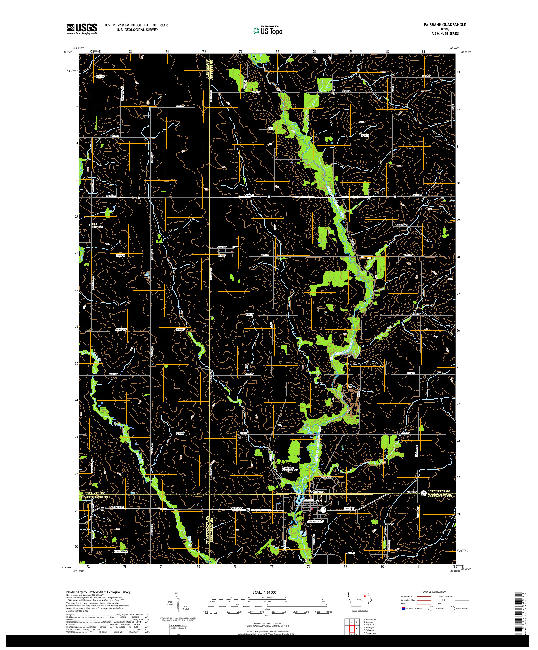 USGS US TOPO 7.5-MINUTE MAP FOR FAIRBANK, IA 2018