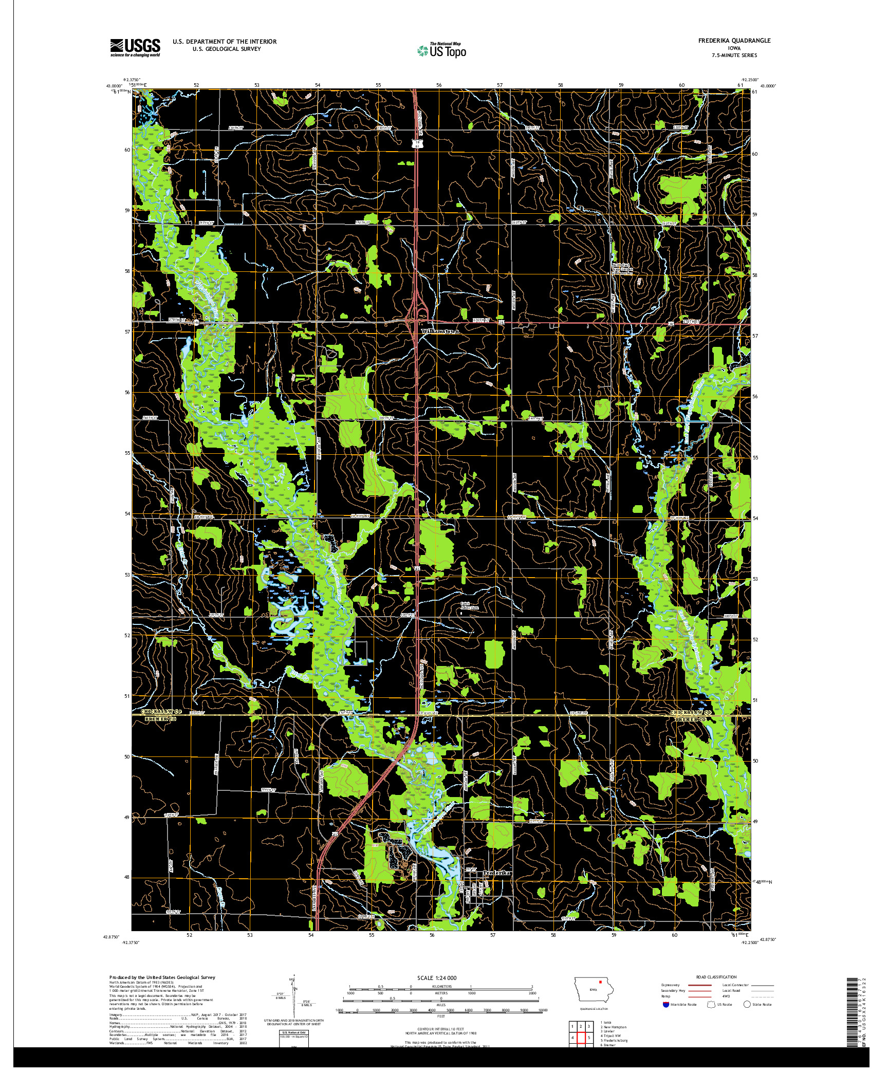 USGS US TOPO 7.5-MINUTE MAP FOR FREDERIKA, IA 2018