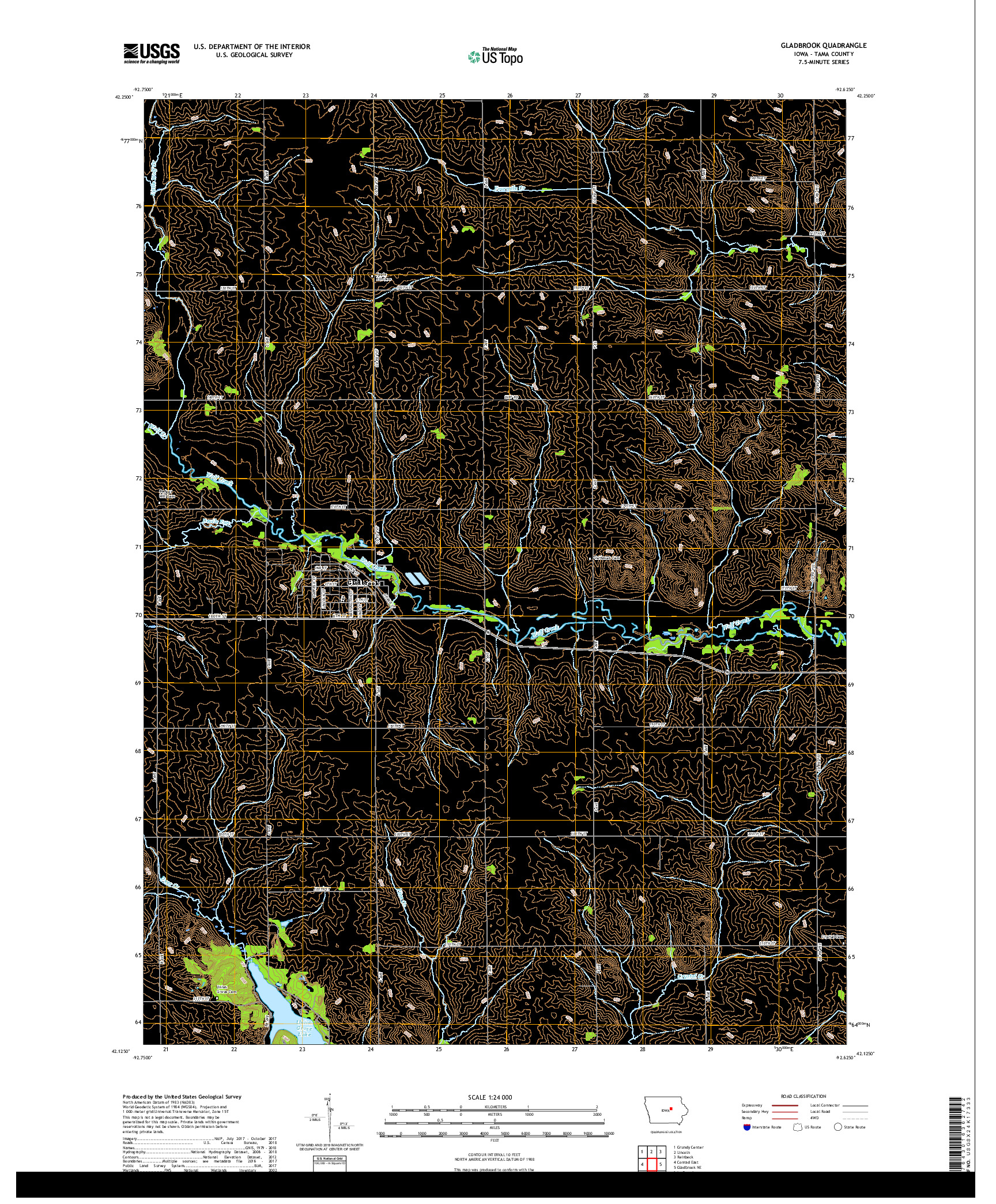 USGS US TOPO 7.5-MINUTE MAP FOR GLADBROOK, IA 2018