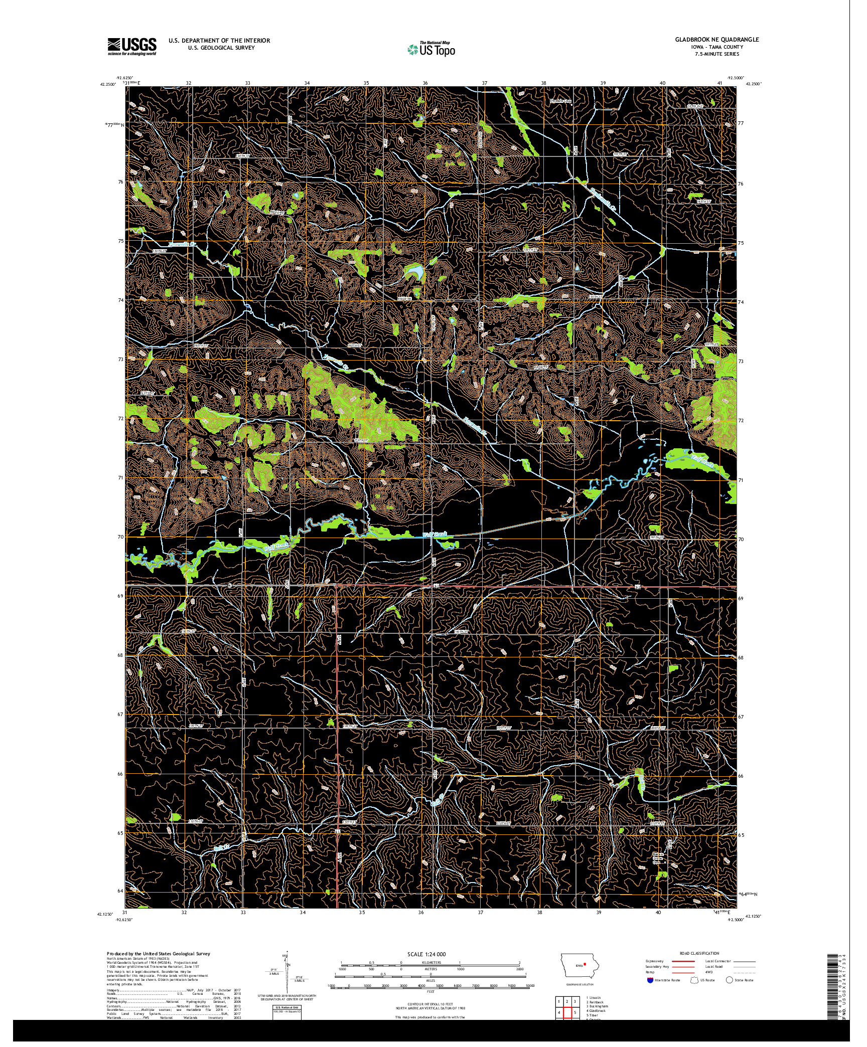 USGS US TOPO 7.5-MINUTE MAP FOR GLADBROOK NE, IA 2018