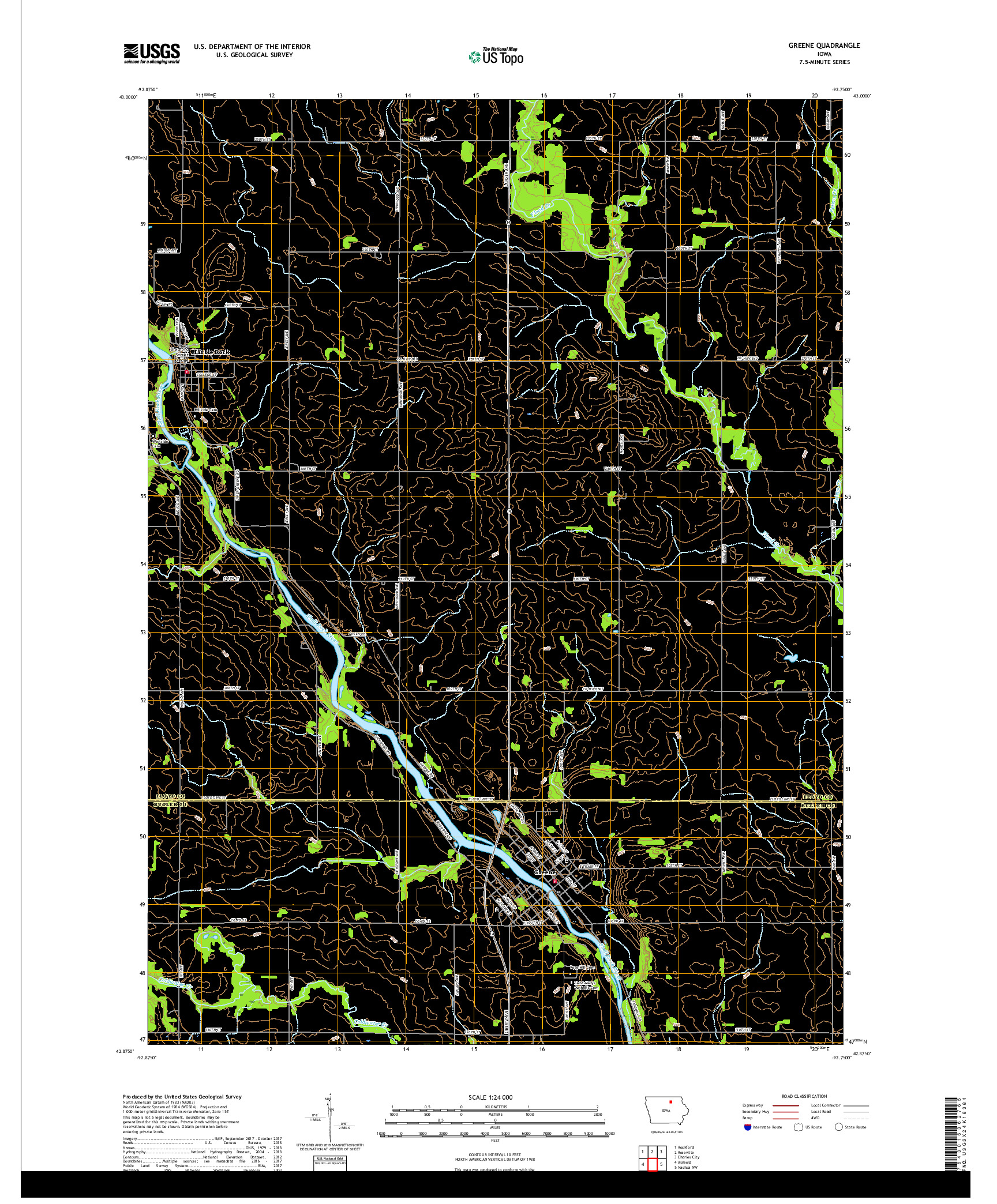 USGS US TOPO 7.5-MINUTE MAP FOR GREENE, IA 2018