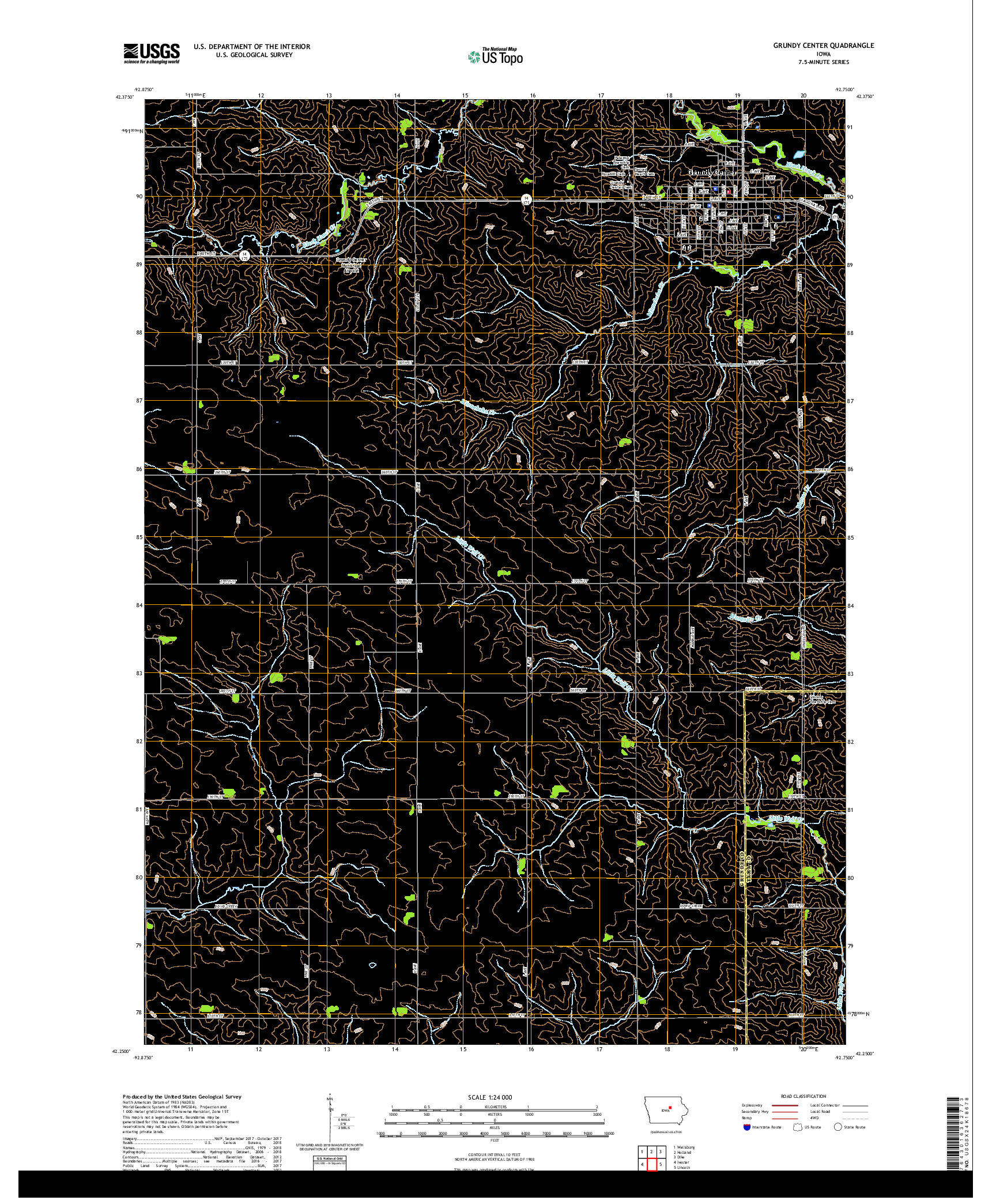 USGS US TOPO 7.5-MINUTE MAP FOR GRUNDY CENTER, IA 2018