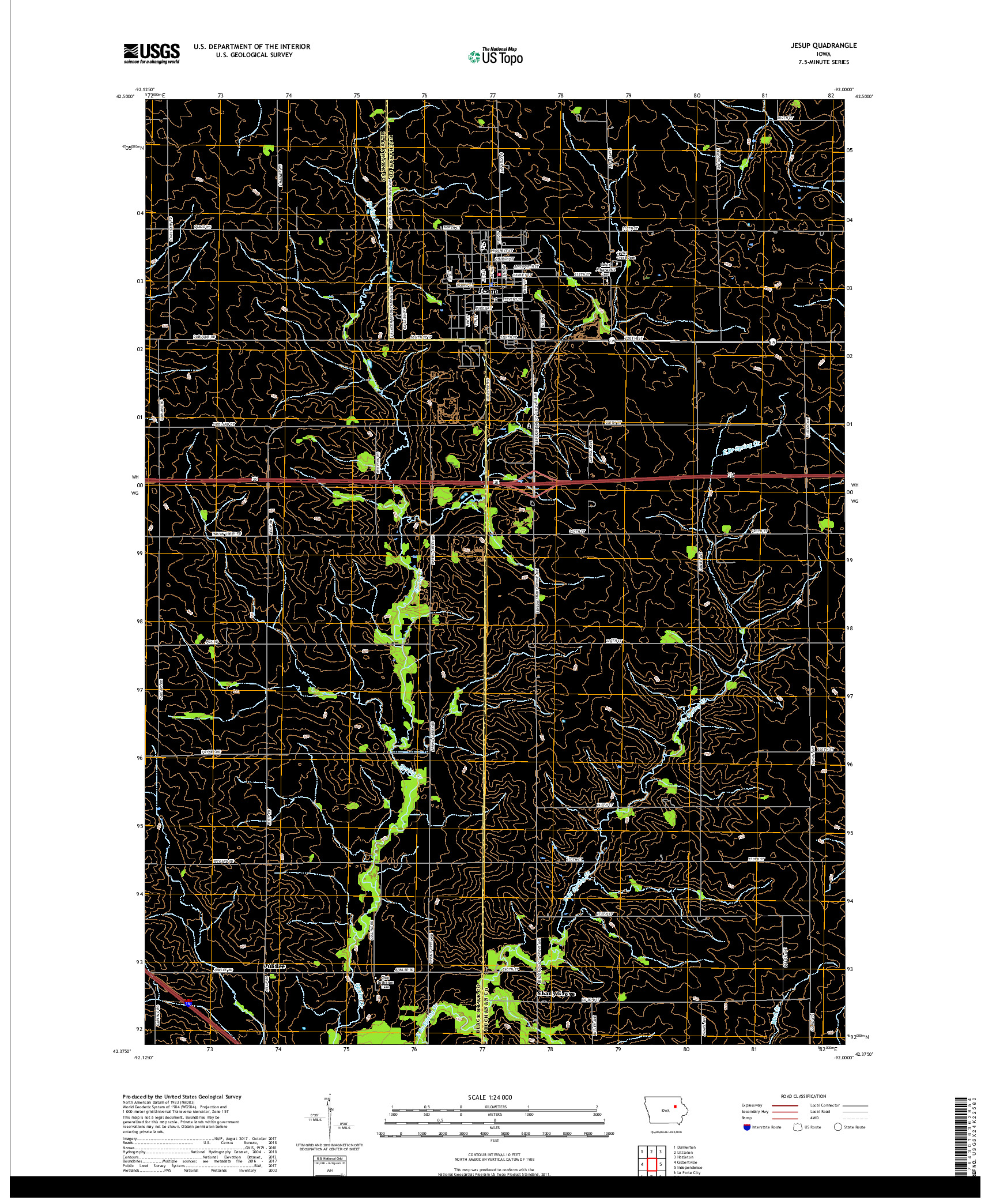USGS US TOPO 7.5-MINUTE MAP FOR JESUP, IA 2018