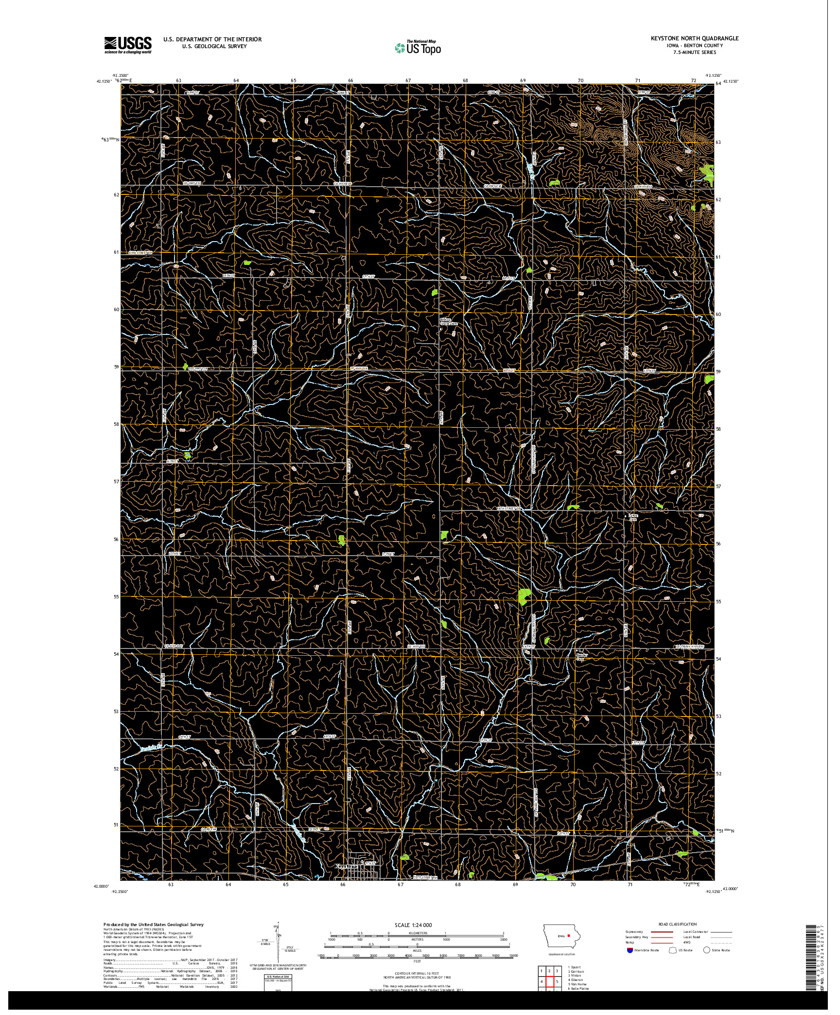 USGS US TOPO 7.5-MINUTE MAP FOR KEYSTONE NORTH, IA 2018
