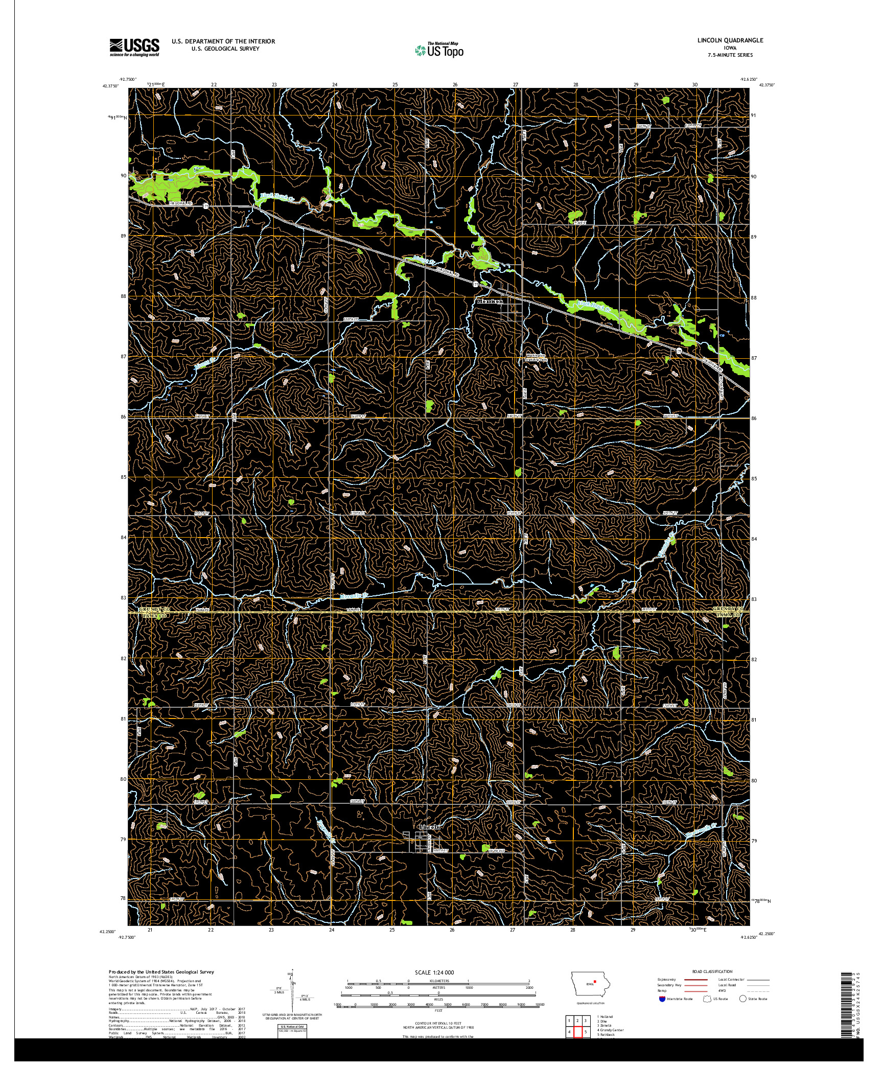 USGS US TOPO 7.5-MINUTE MAP FOR LINCOLN, IA 2018
