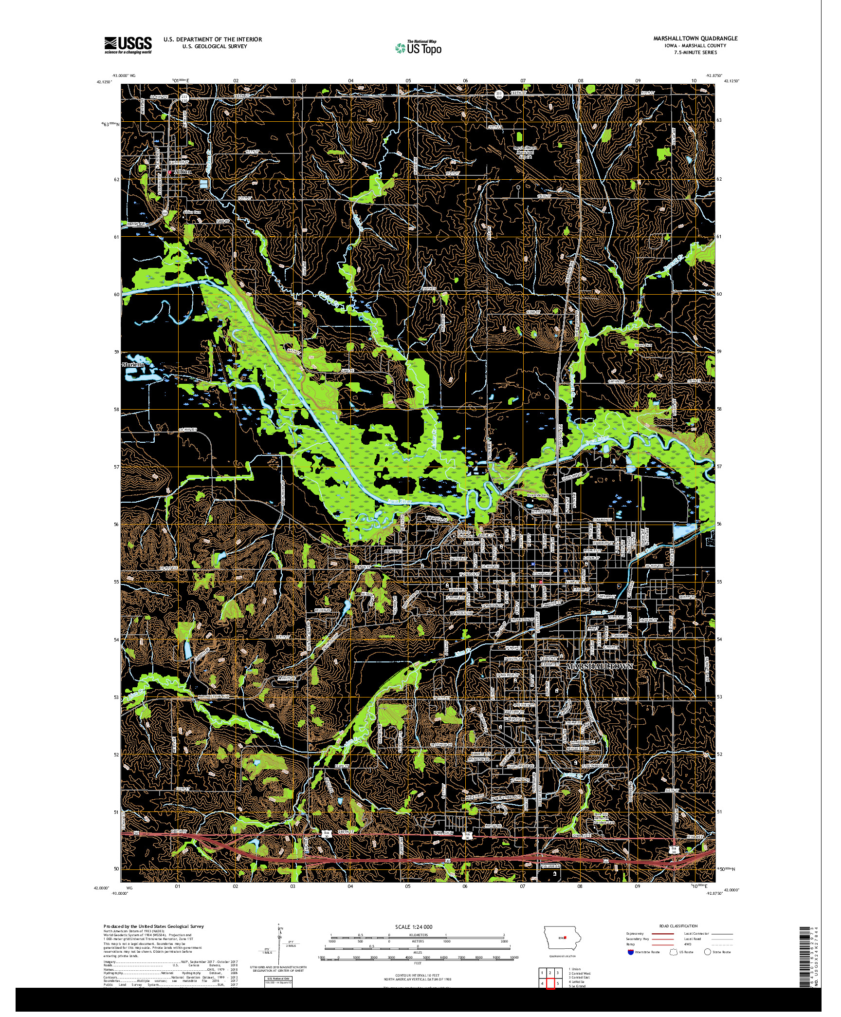 USGS US TOPO 7.5-MINUTE MAP FOR MARSHALLTOWN, IA 2018