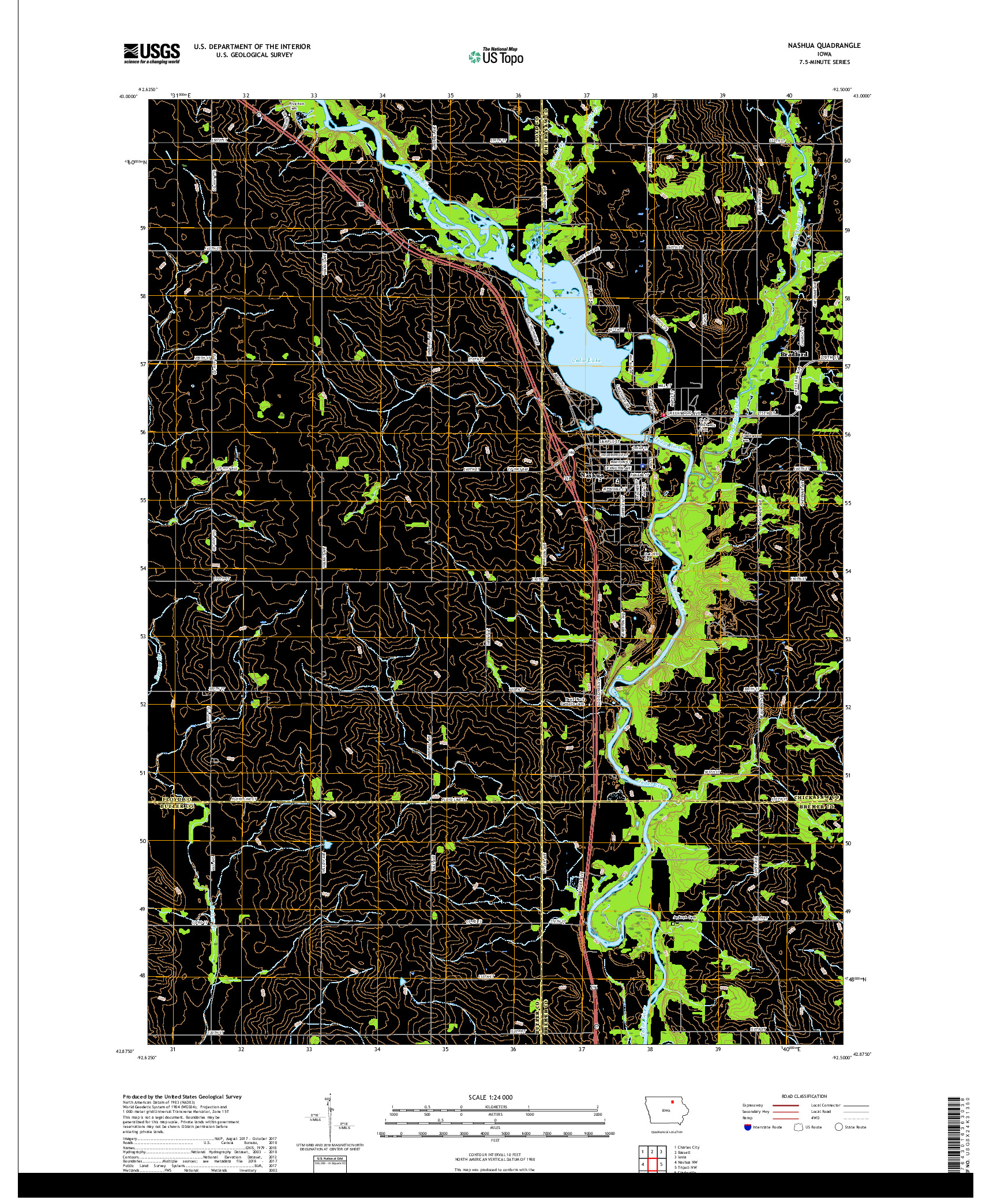USGS US TOPO 7.5-MINUTE MAP FOR NASHUA, IA 2018
