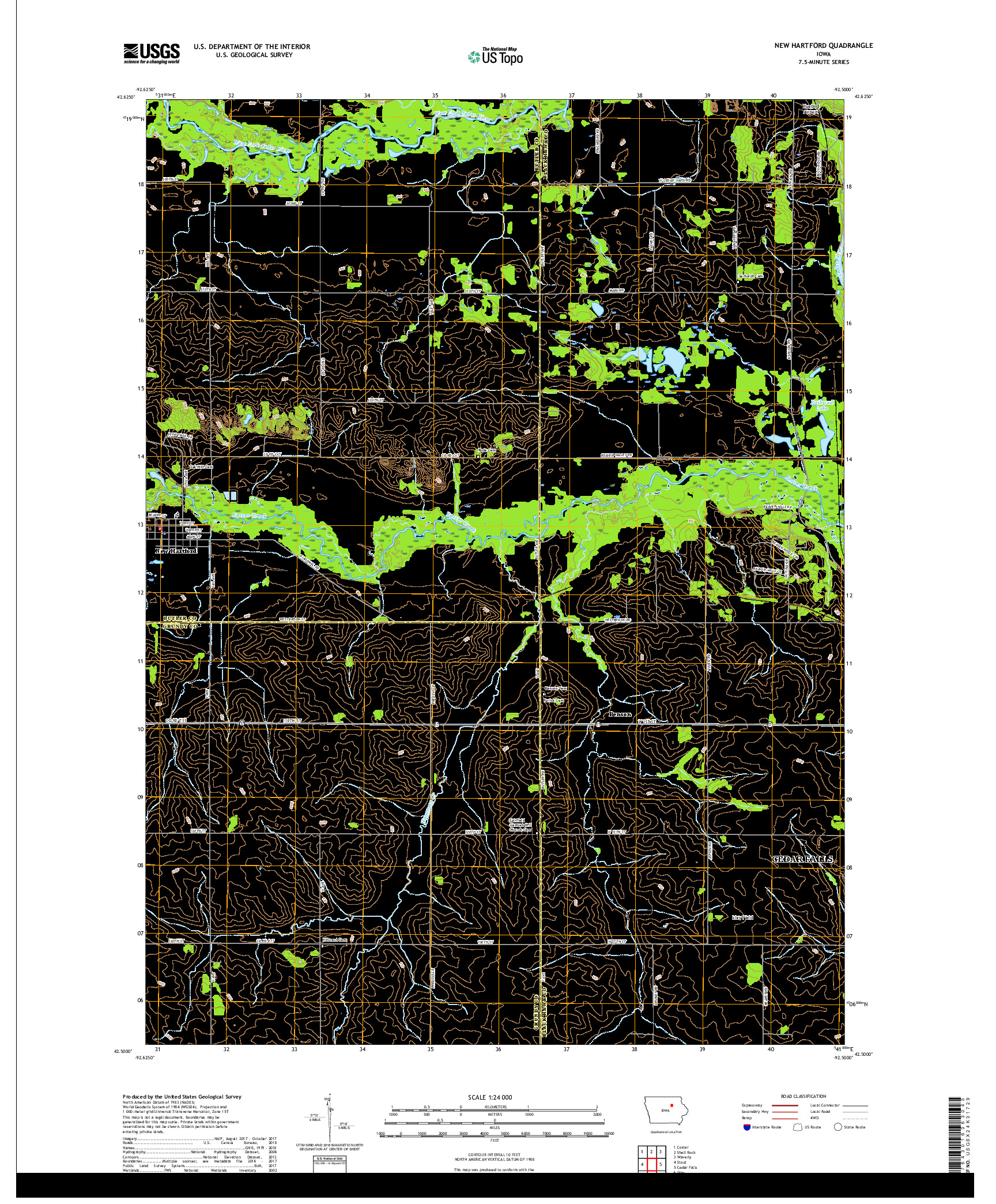 USGS US TOPO 7.5-MINUTE MAP FOR NEW HARTFORD, IA 2018