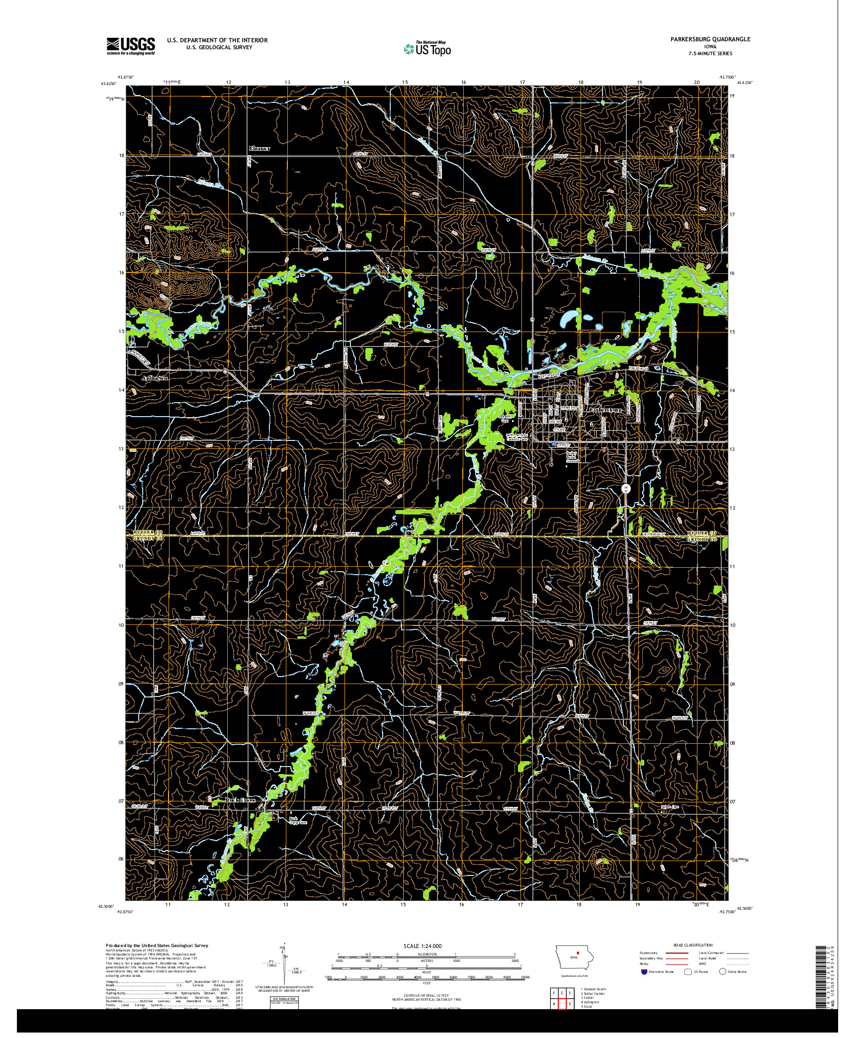 USGS US TOPO 7.5-MINUTE MAP FOR PARKERSBURG, IA 2018