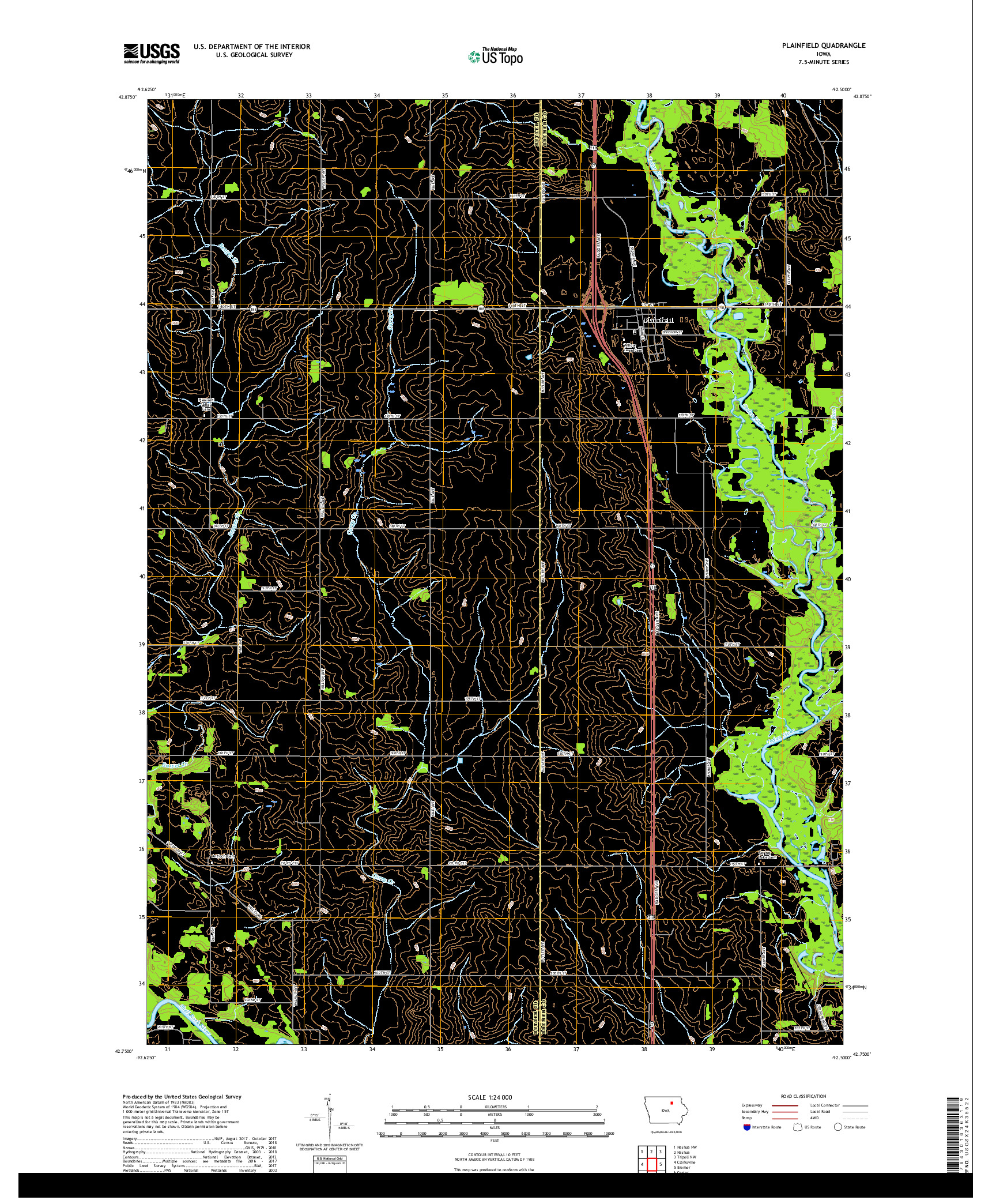 USGS US TOPO 7.5-MINUTE MAP FOR PLAINFIELD, IA 2018