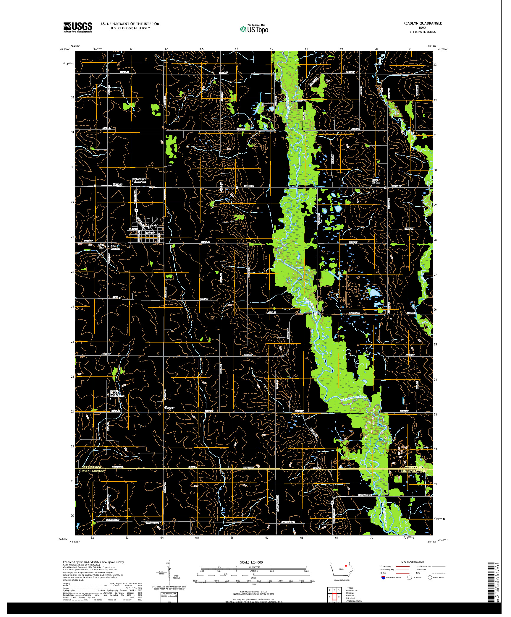 USGS US TOPO 7.5-MINUTE MAP FOR READLYN, IA 2018