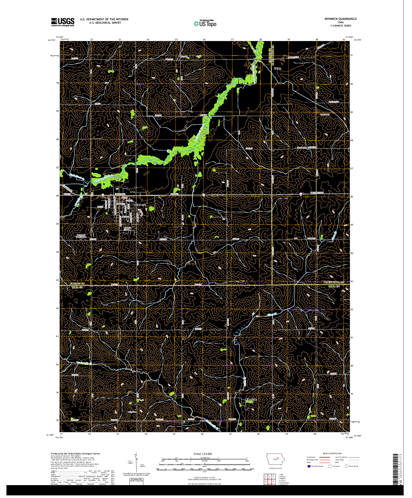 USGS US TOPO 7.5-MINUTE MAP FOR REINBECK, IA 2018