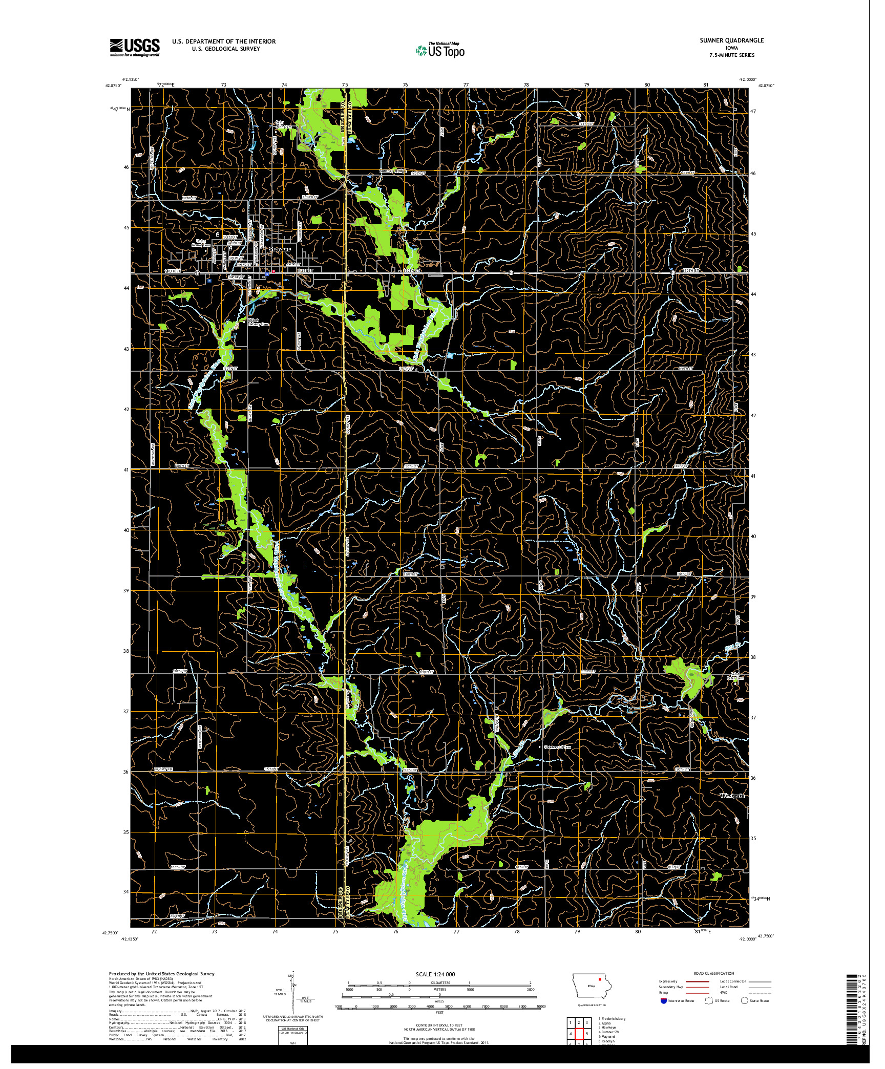 USGS US TOPO 7.5-MINUTE MAP FOR SUMNER, IA 2018