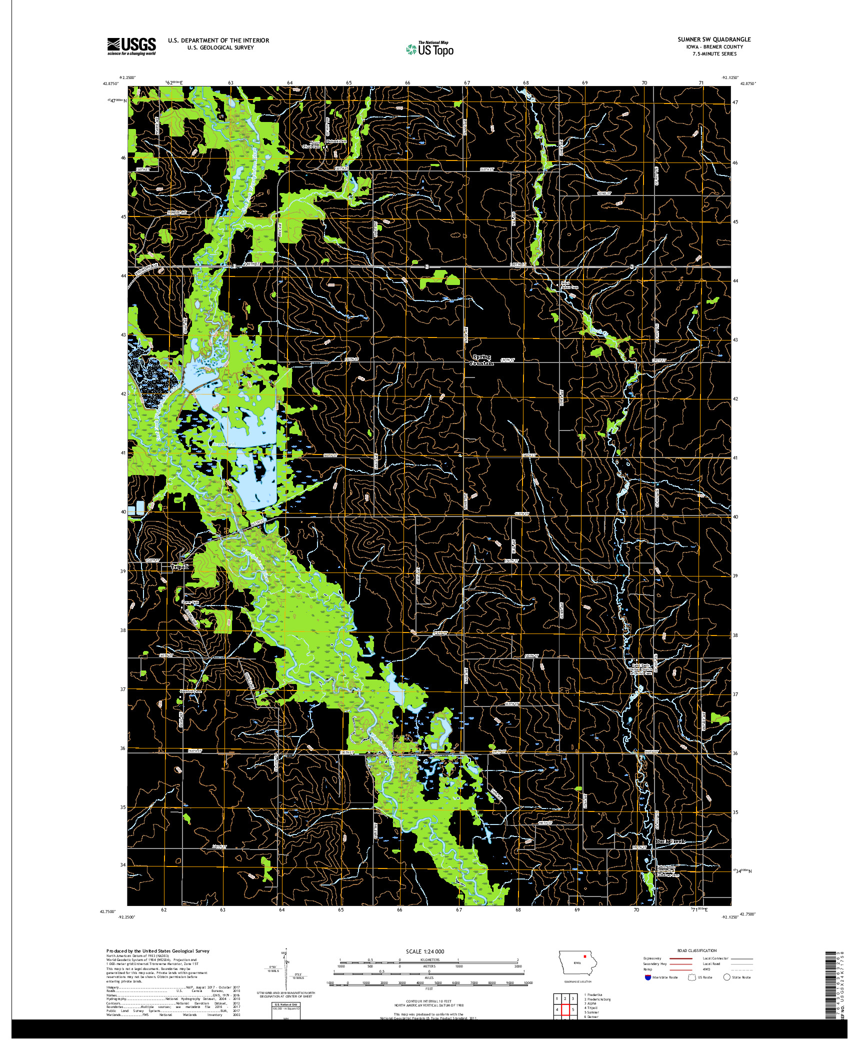 USGS US TOPO 7.5-MINUTE MAP FOR SUMNER SW, IA 2018