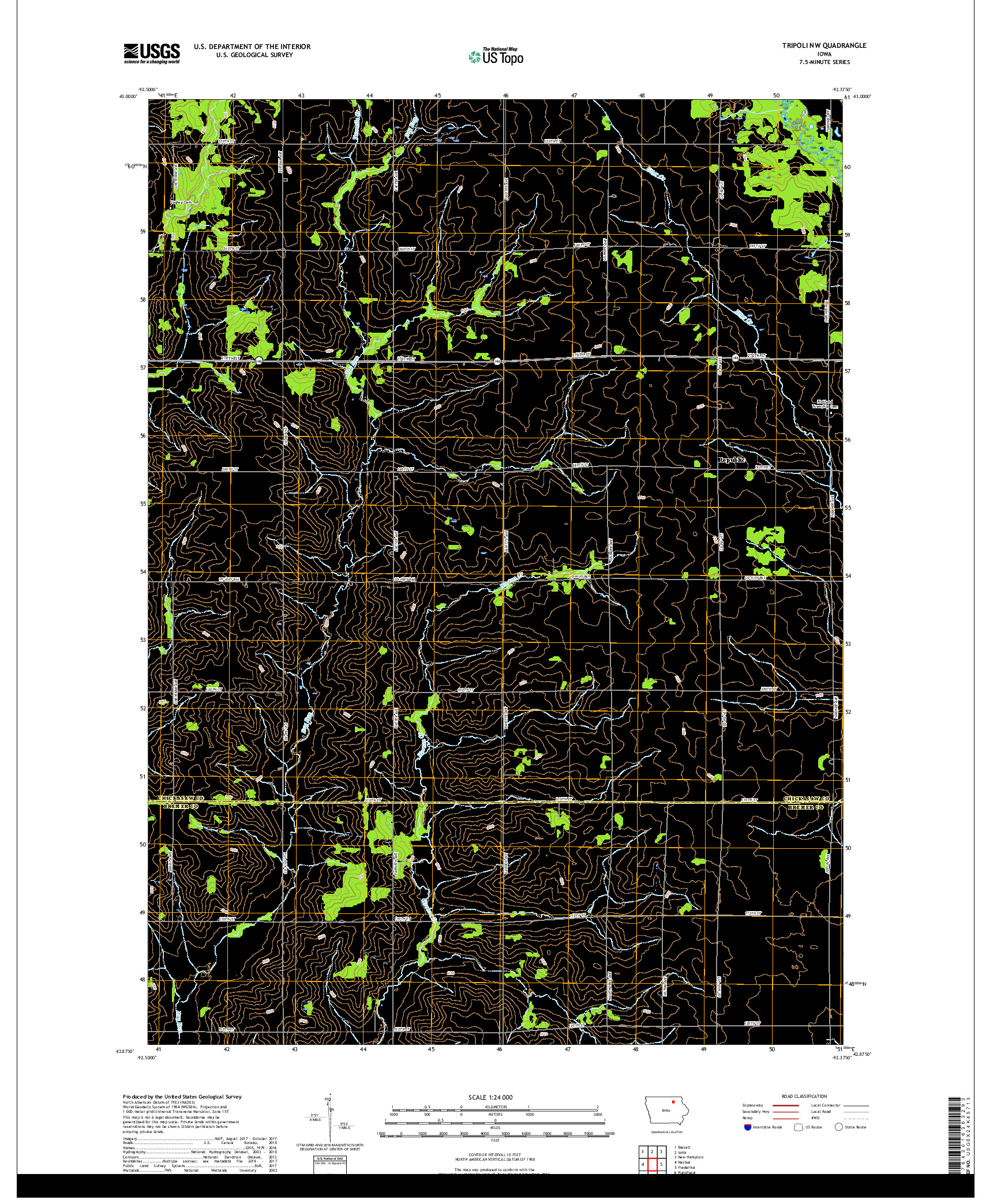 USGS US TOPO 7.5-MINUTE MAP FOR TRIPOLI NW, IA 2018