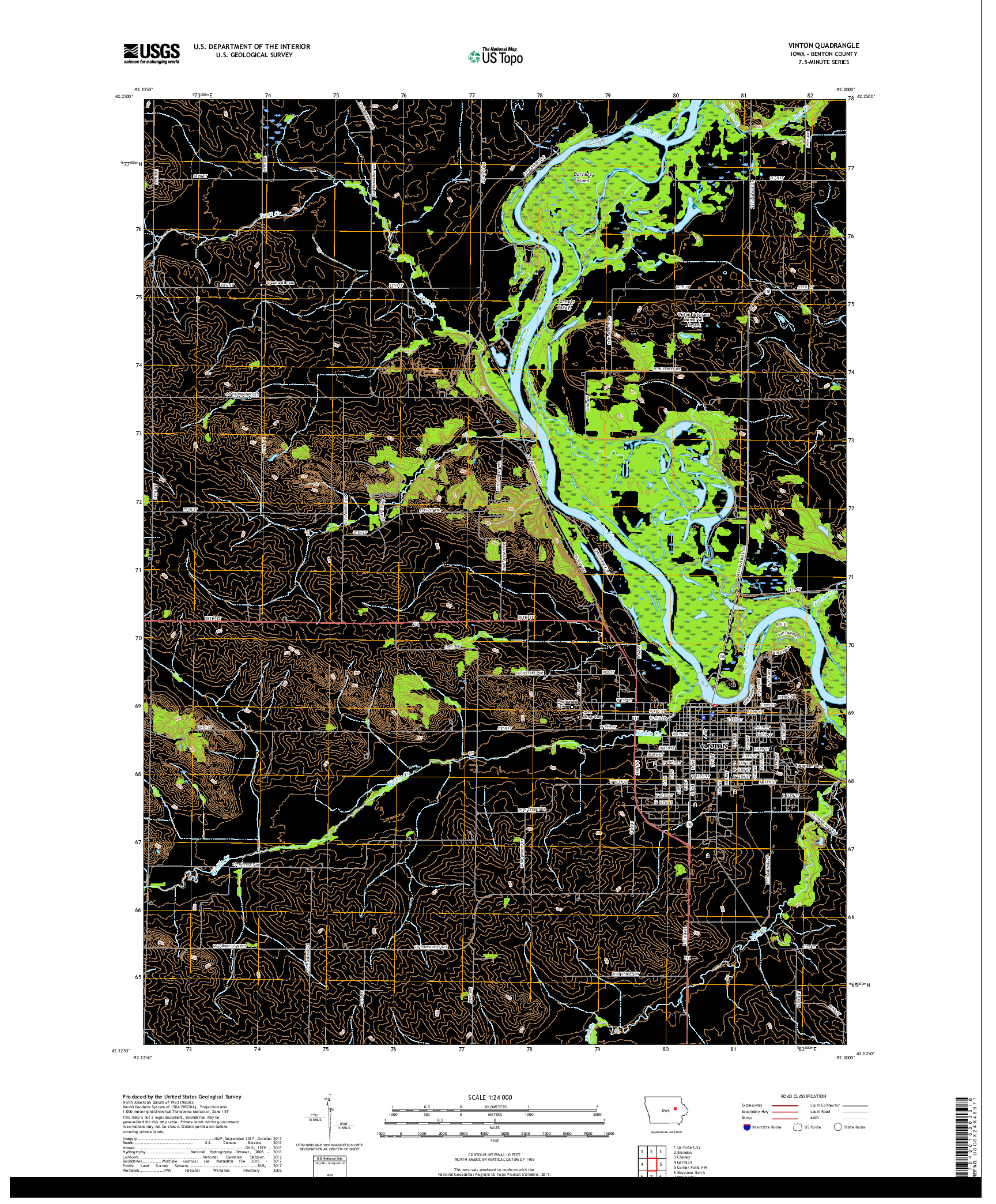 USGS US TOPO 7.5-MINUTE MAP FOR VINTON, IA 2018