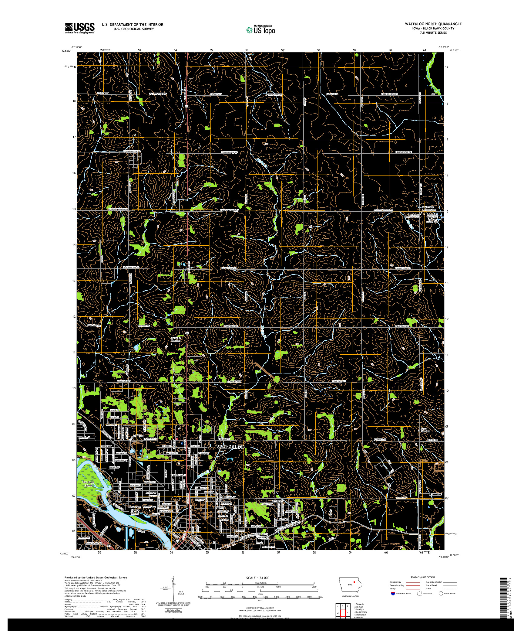 USGS US TOPO 7.5-MINUTE MAP FOR WATERLOO NORTH, IA 2018