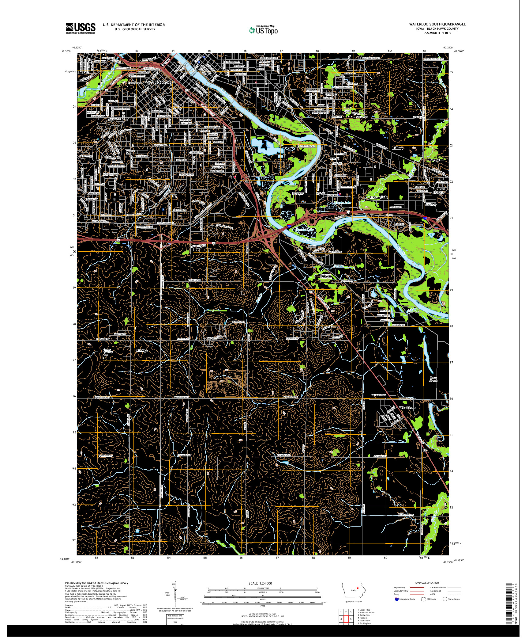 USGS US TOPO 7.5-MINUTE MAP FOR WATERLOO SOUTH, IA 2018